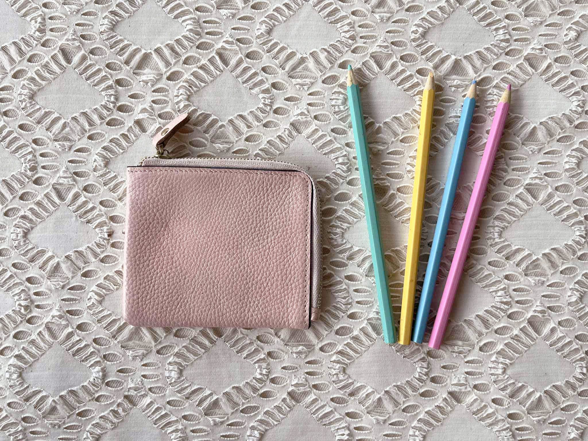 Vintage Pastel Pink Genuine Leather Half Zip wallet, slim wallet Size ONE SIZE - 1 Thumbnail