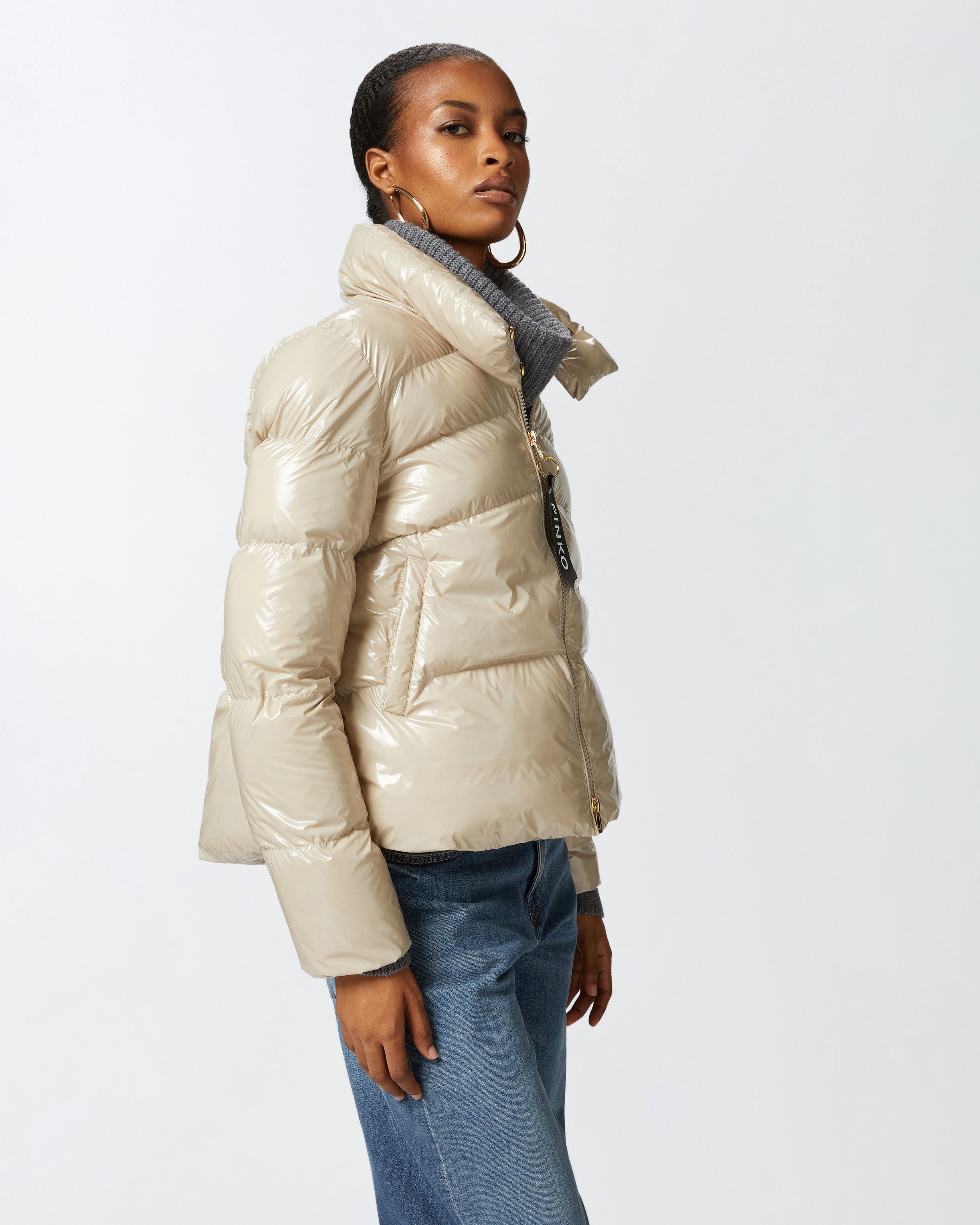 Pinko o1s22i1n0824 Crystal Nylon Down Jacket in Beige Size S / US 4 / IT 40 - 4 Thumbnail