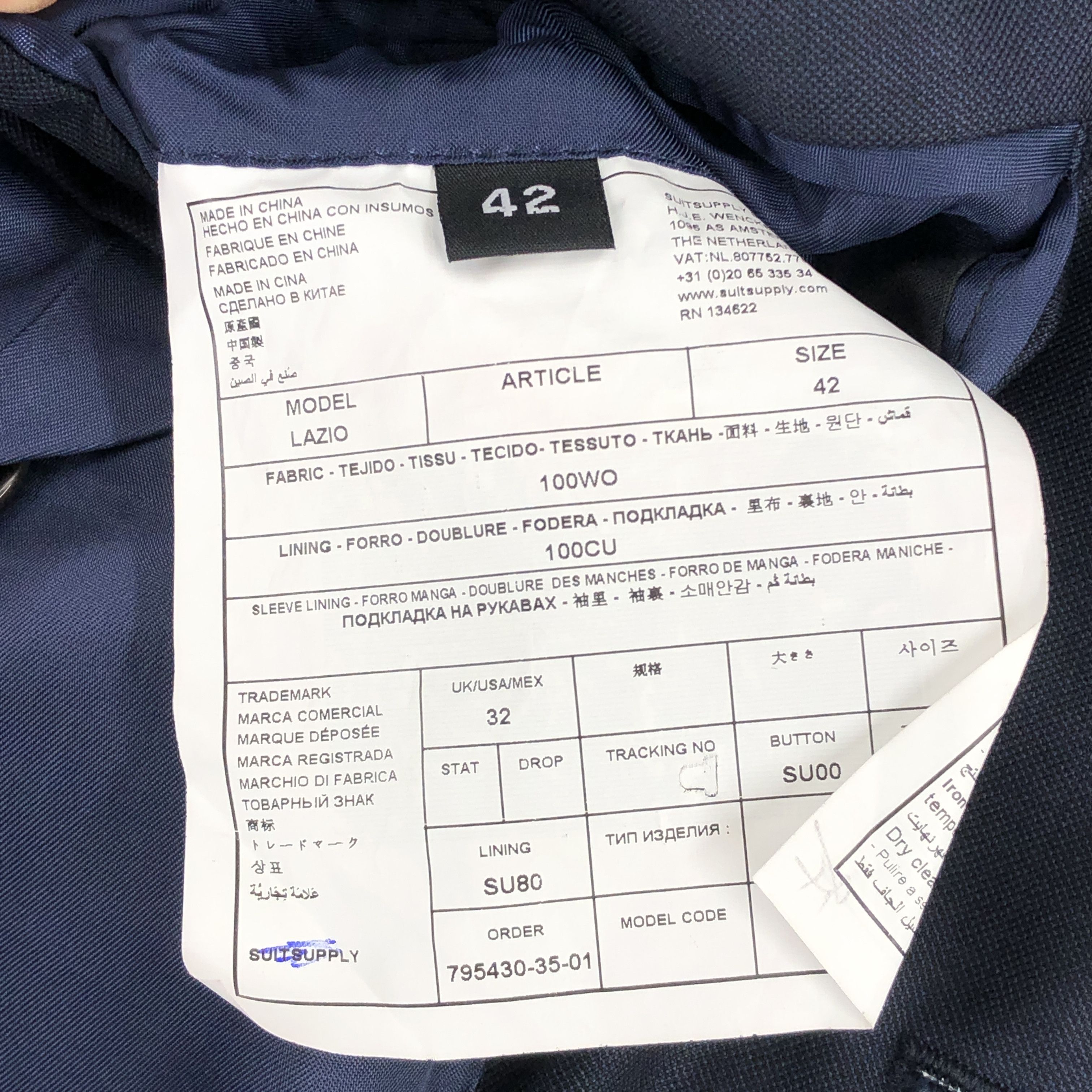 Suitsupply SUITSUPPLY Lazio Wool Formal Suit EU:42; UK/US:32 - W28 L30 Size 34R - 14 Thumbnail