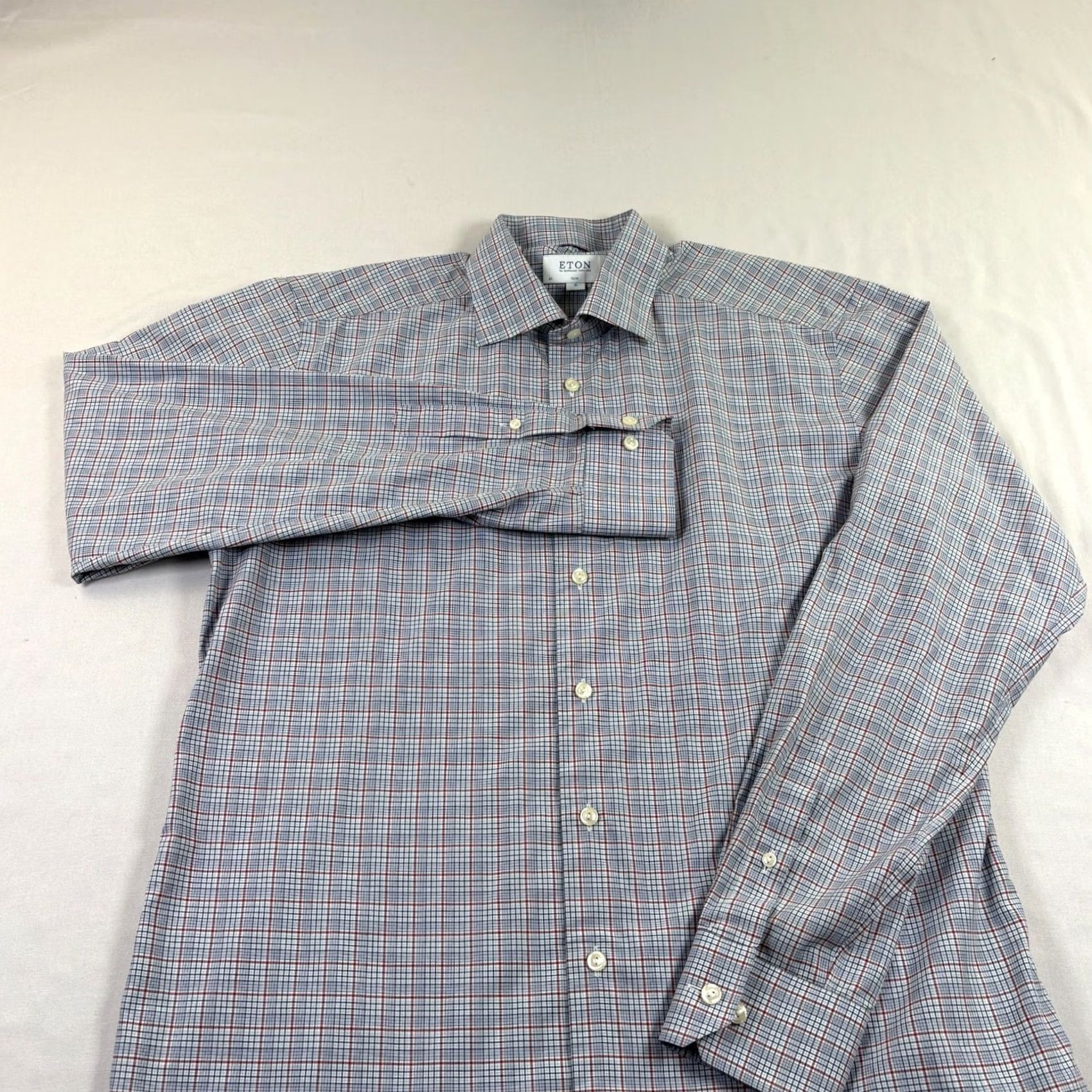 Eton Eton Shirt XL Blue Plaid Button-Up Long Sleeve Slim Fit Casual Mens Size US XL / EU 56 / 4 - 2 Thumbnail