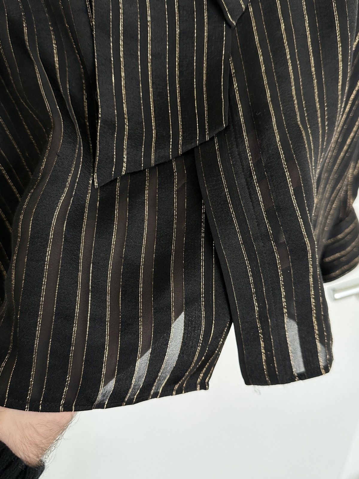 Saint Laurent Paris Black & Gold Silk Shirt with Lavallière Tie Size 40 Size US M / EU 48-50 / 2 - 7 Thumbnail