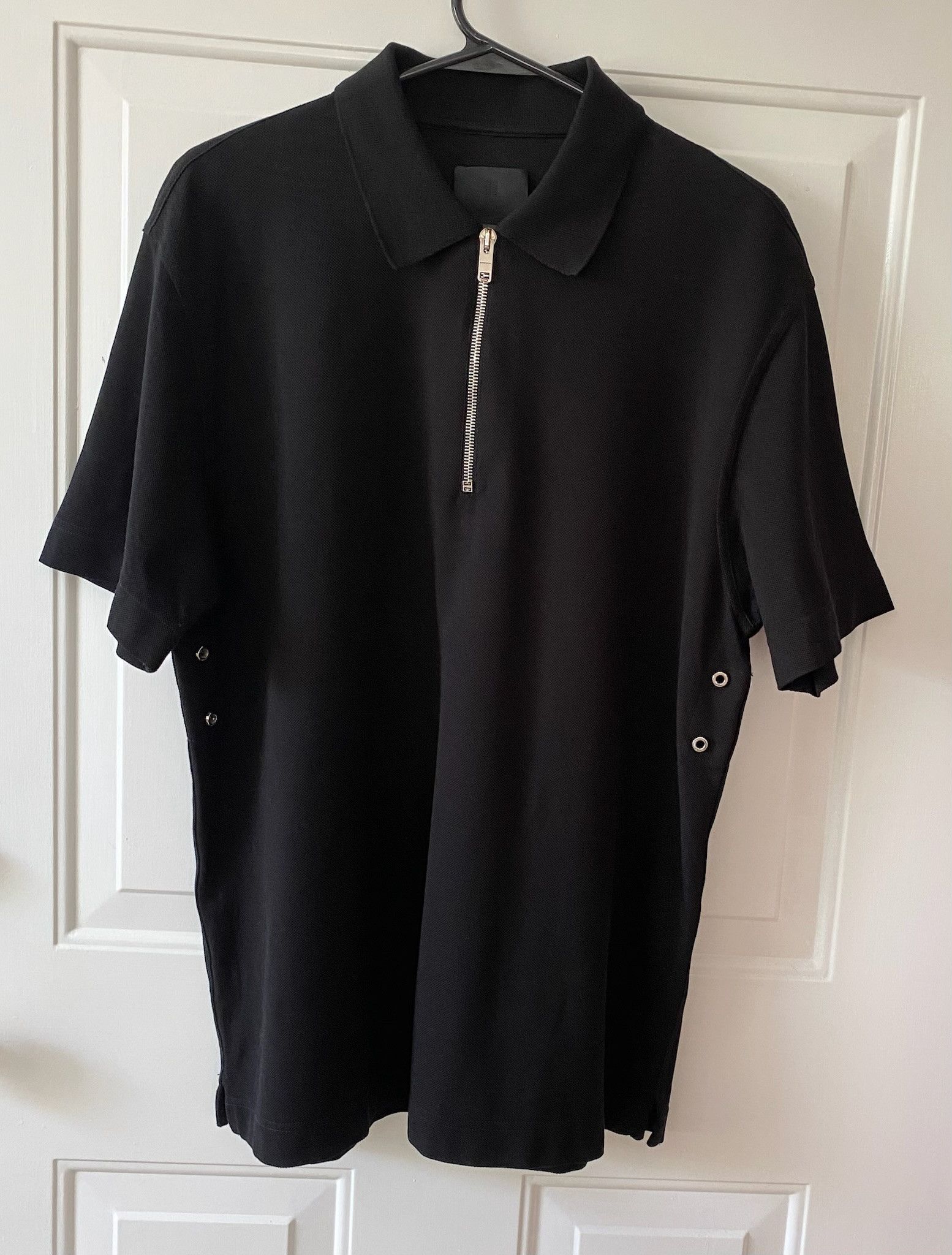 Givenchy Givenchy Black Cotton Zip Polo Shirt - Eyelet Details Sz L Size US L / EU 52-54 / 3 - 1 Thumbnail