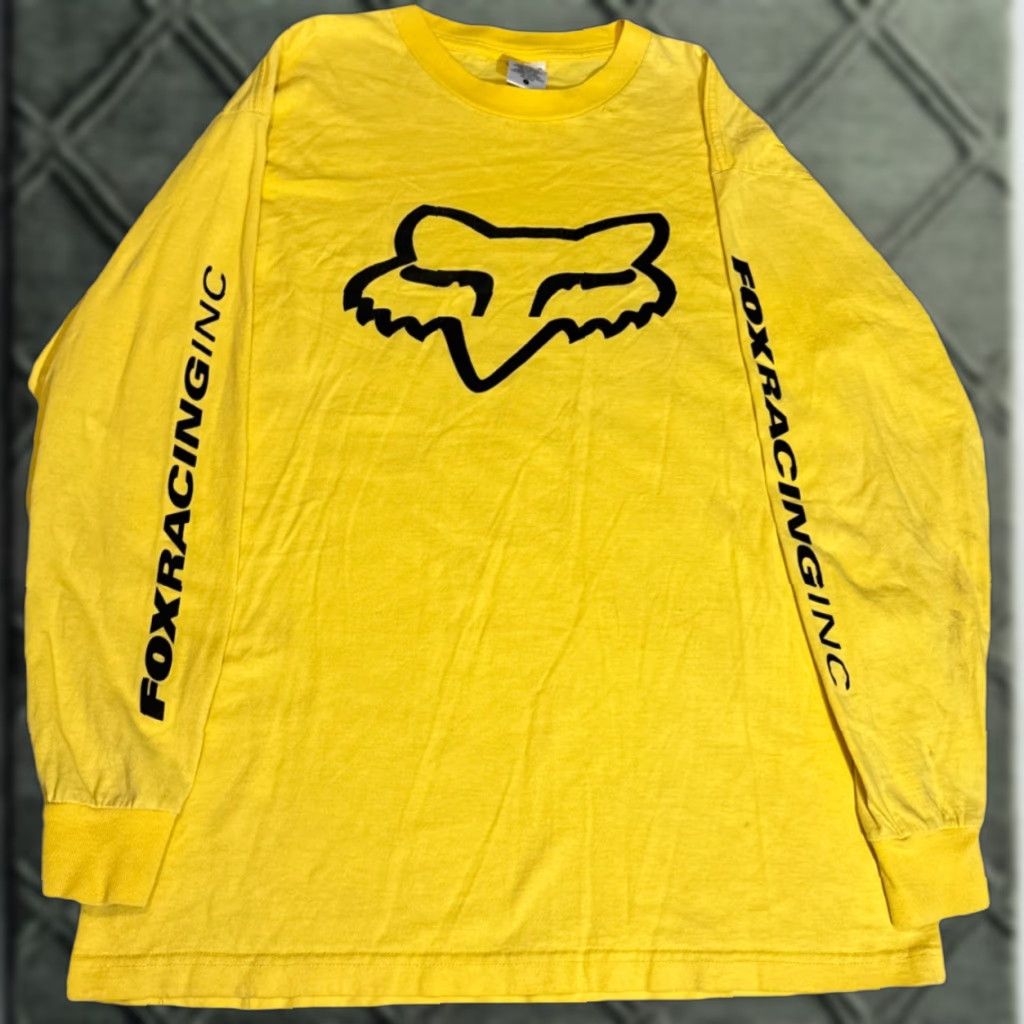 Fox Racing VINTAGE Fox Racing T-Shirt Long Sleeve Mens Large Yellow Grunge Skater Goth Y2K Cyber Weekender Size US L / EU 52-54 / 3 - 1 Thumbnail