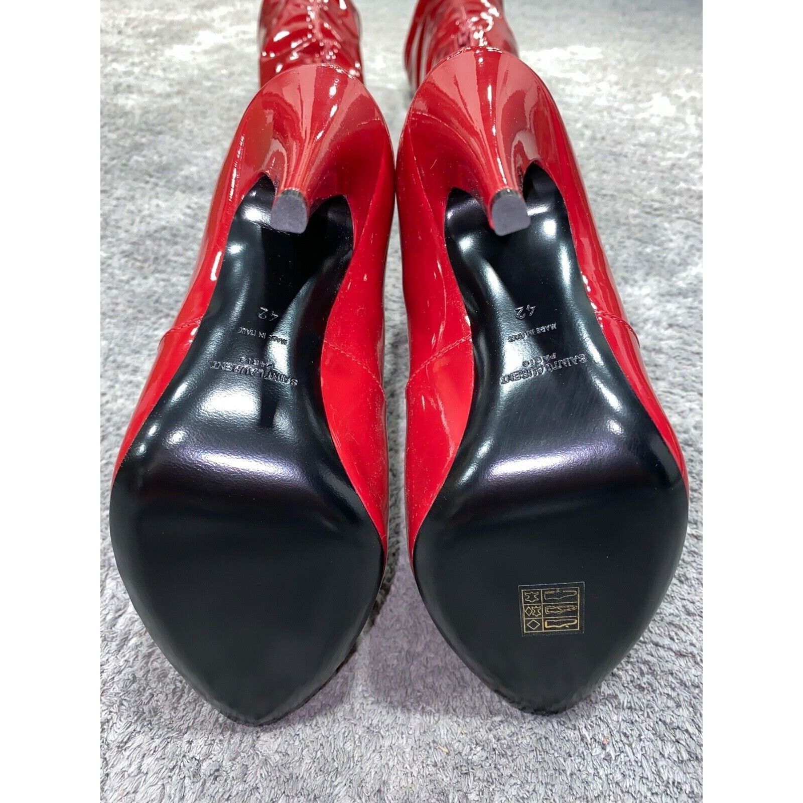 Yves Saint Laurent Saint Laurent YSL Aylah 110 Lava Red Patent Thigh High OTK Size US 12 / IT 42 - 12 Thumbnail