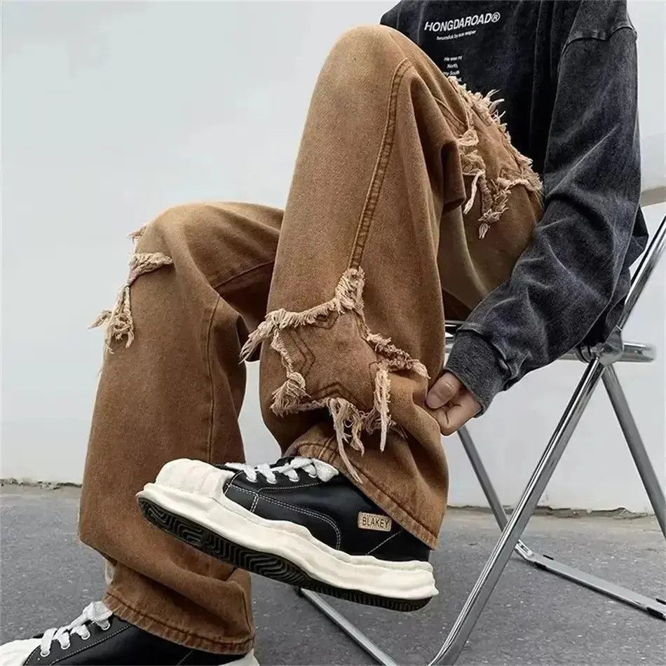 Japanese Brand baggy men's jeans stars embroidery Y2K hip-hop trousers Size US 32 / EU 48 - 6 Thumbnail