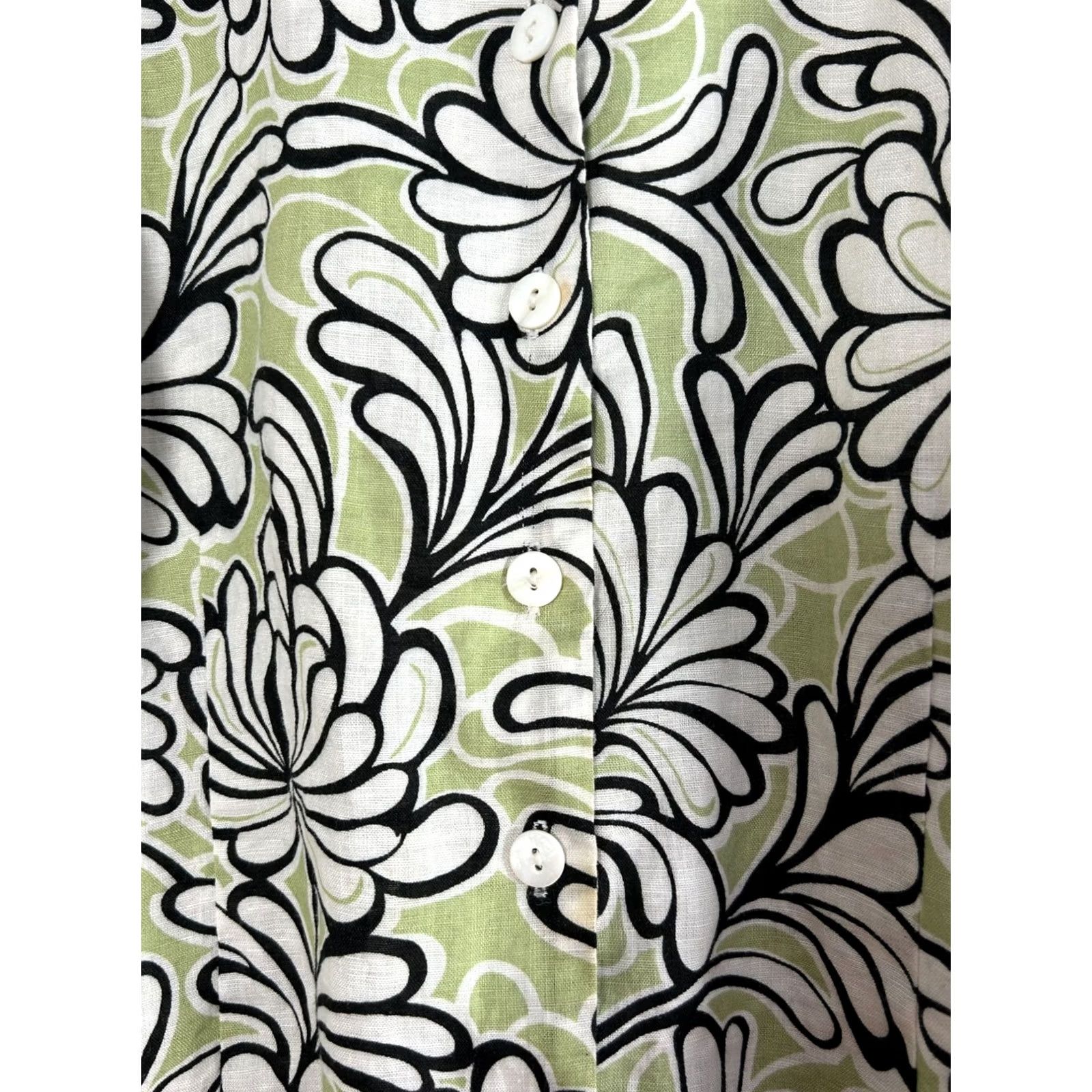 Vintage Carole Little Woman Linen Floral Print Button Down Shirt Top 1X Green Black - Casual Shirt Women, 3/4 Sleeve, Lightweight, Bohemian, Vintage No Size XL / US 12-14 / IT 48-50 - 2 Thumbnail