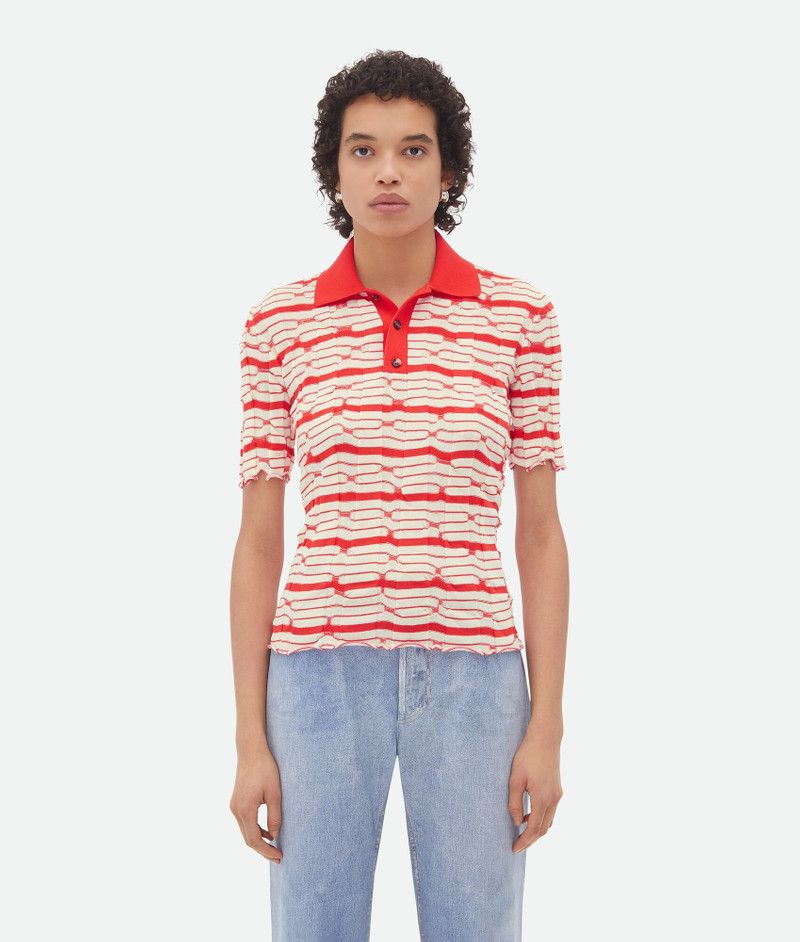 Bottega Veneta o1s1rm1125 Distorted Stripe Cotton Polo Shirt in Multicolor Size L / US 10 / IT 46 - 1 Thumbnail