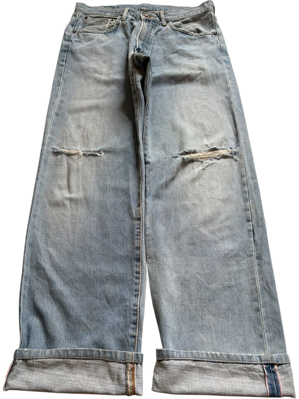 Edwin × Japanese Brand Vintage Edwin 505 X Selvedge Faded Wash Rip Baggy Jeans Size US 32 / EU 48 - 1 Thumbnail