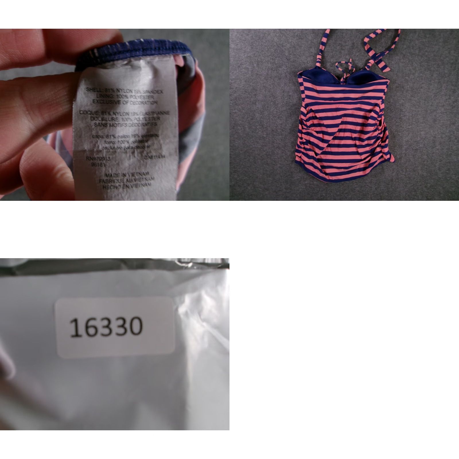 Pinko Beach Bump Tankini Top Womens M Pink Navy Striped Maternity Halter Tie Ruched Size M / US 6-8 / IT 42-44 - 8 Thumbnail