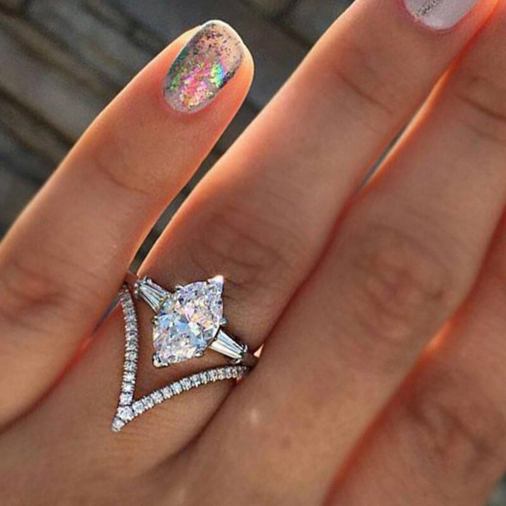 Designer 925 Sterling Silver Marquise Cut Engagement Ring - Size 7 Size ONE SIZE - 4 Thumbnail