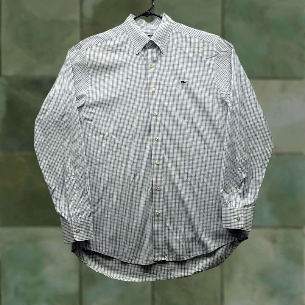 Vineyard Vines Vineyard Vines Shirt Slim Fit Whale Tattersall Green Blue White Mens Medium M Size US M / EU 48-50 / 2 - 1 Thumbnail