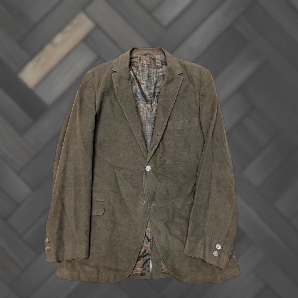 Velvet VINTAGE Juillsuede Velvet Blazer Jacket 40R Army Green Chamois Velvet Suede Notch 2/3 Roll Single-Breasted Mens Size 40R - 1 Thumbnail