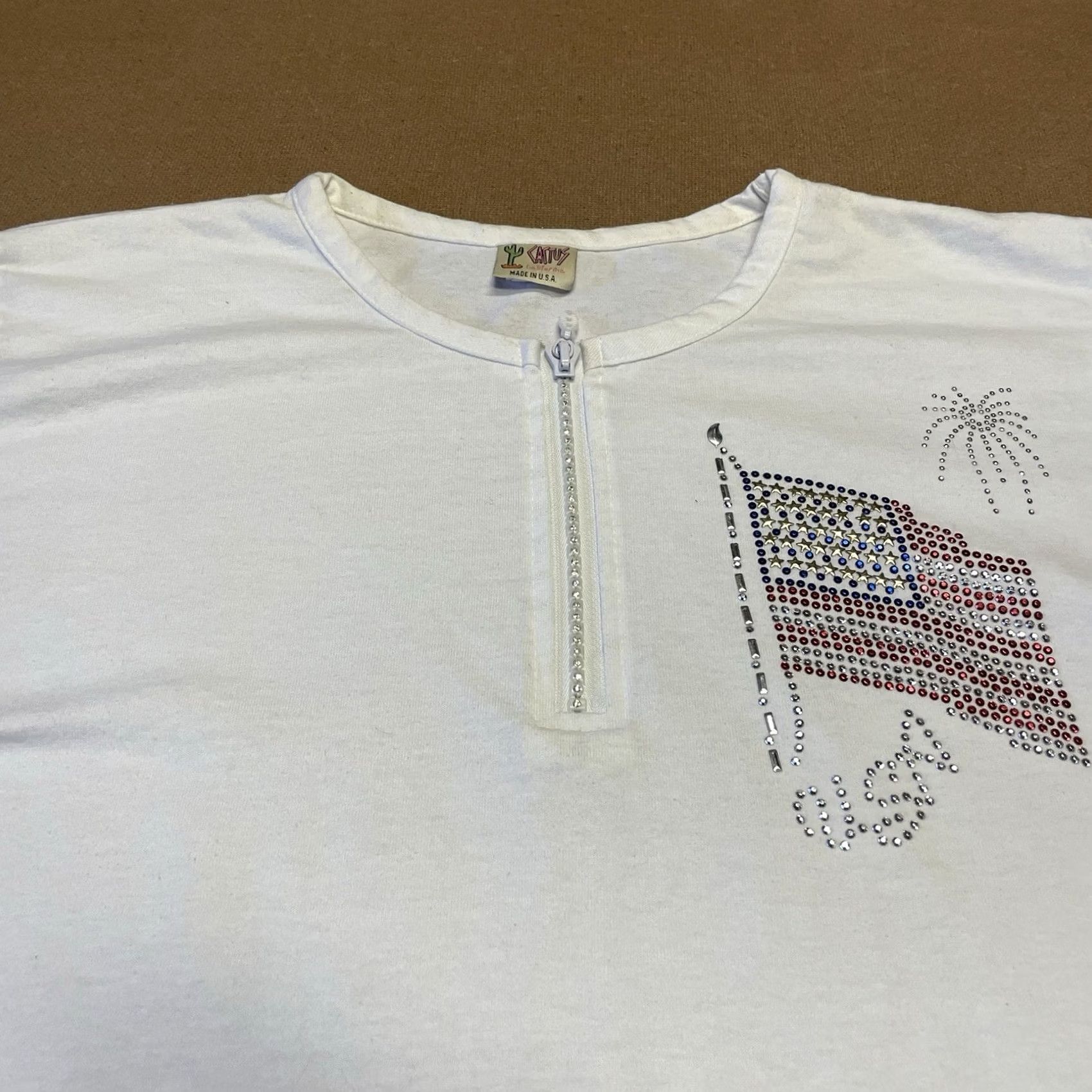 Vintage VINTAGE Cactus Shirt Womens Medium White 1/4 Zip 90s Y2K Rhinestone USA Ladies Size M / US 6-8 / IT 42-44 - 5 Thumbnail
