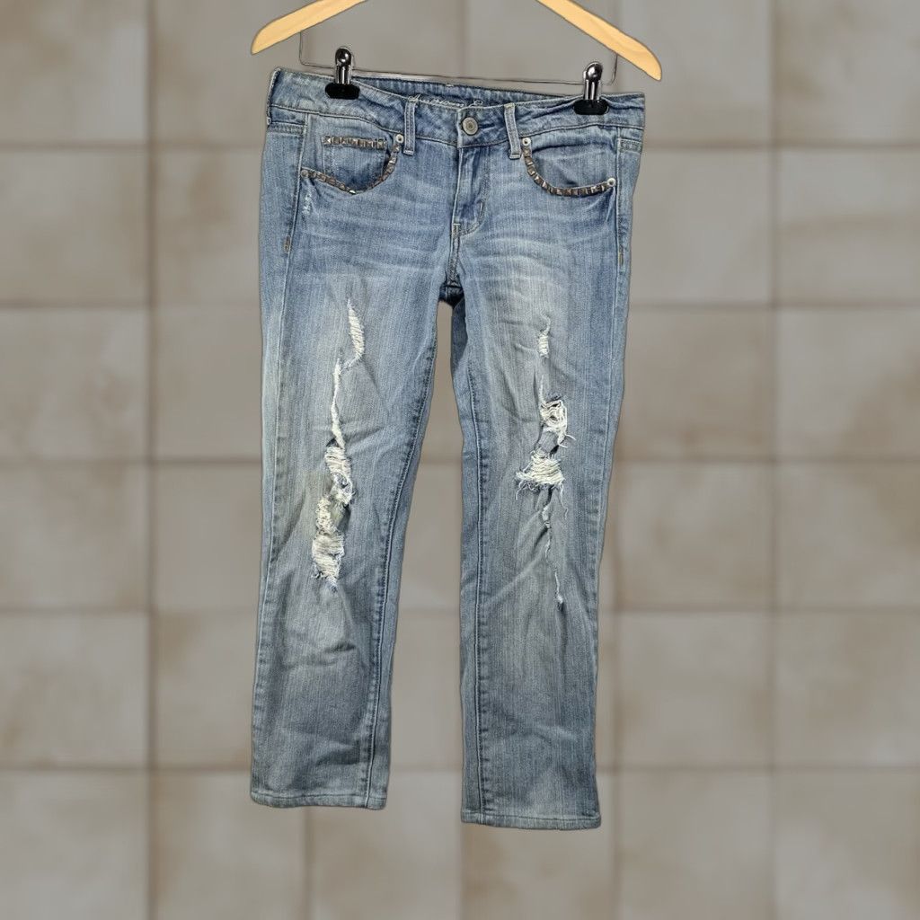 American Eagle Outfitters VINTAGE American Eagle Women’s Jeans Skinny Stretch 8 Reg Distressed Studded Blue 90s Retro Size 30" / US 8 / IT 44 - 1 Thumbnail