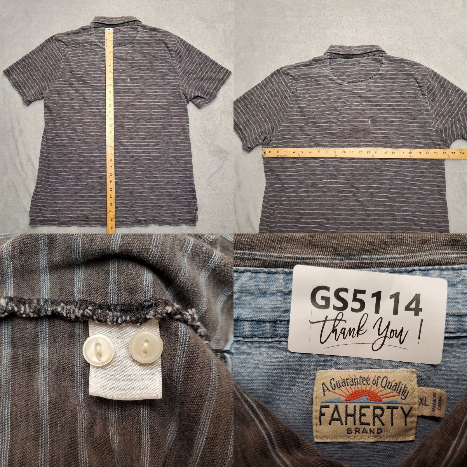 Faherty Faherty Shirt Mens L Gray Blue Striped Polo 100% Cotton Casual Size US L / EU 52-54 / 3 - 8 Thumbnail