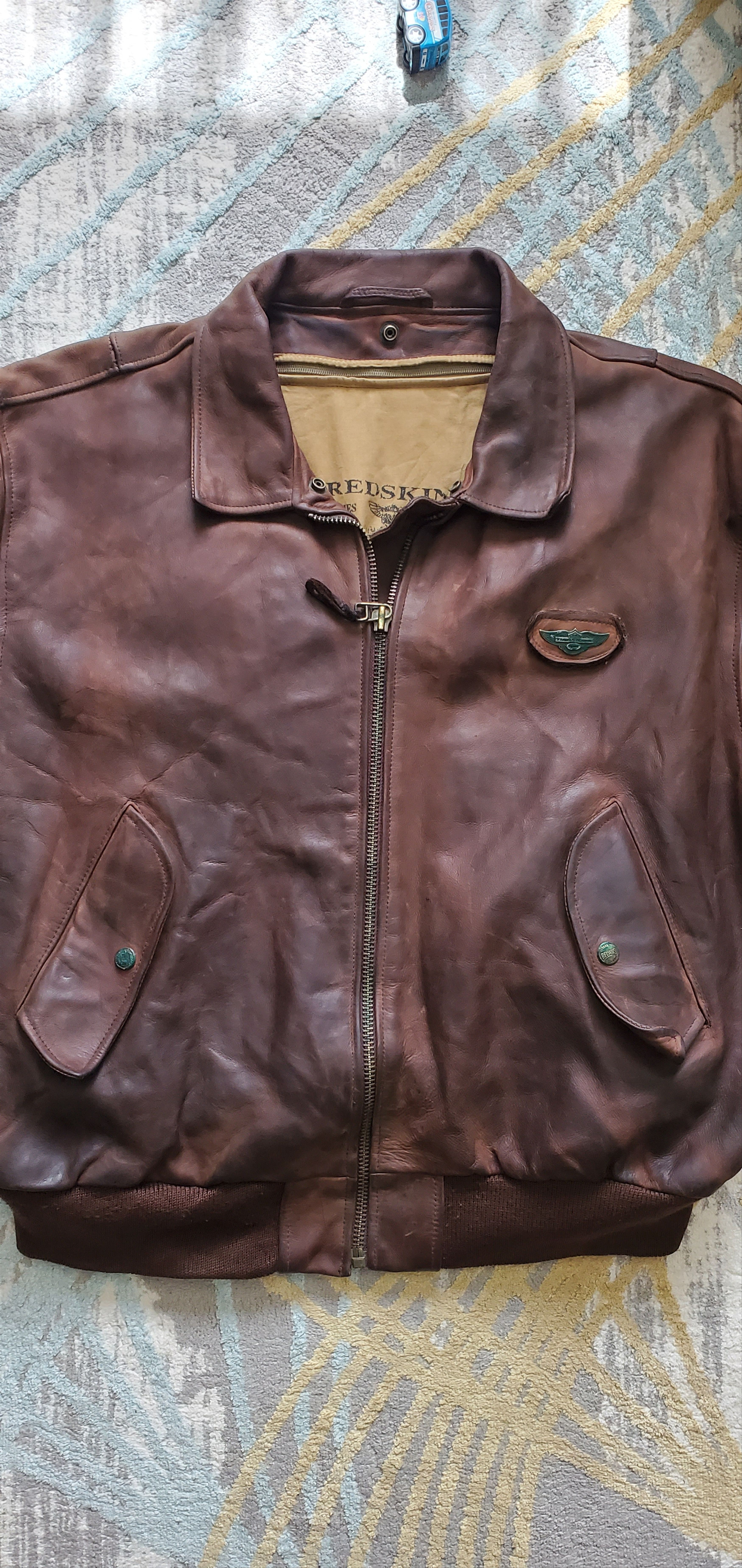 image of Redskins Leather Cockpit Pilot Jacket in Brown, Men's (Size XL)