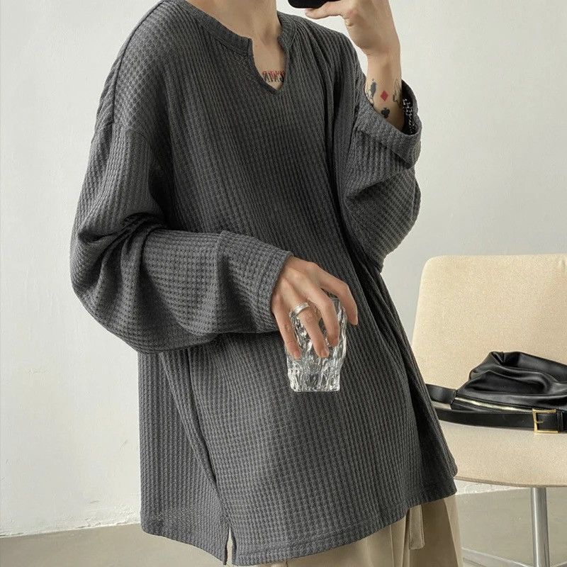Japanese Brand × Vintage Korean fashion grey U neck long sleeve waffle top Size US M / EU 48-50 / 2 - 2 Thumbnail
