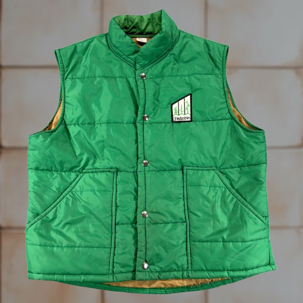 Industrie VINTAGE Unbranded Puffer Vest Shirt Mens LARGE Green 80s USA Quilted Nylon Front Pockets Size US L / EU 52-54 / 3 - 1 Thumbnail