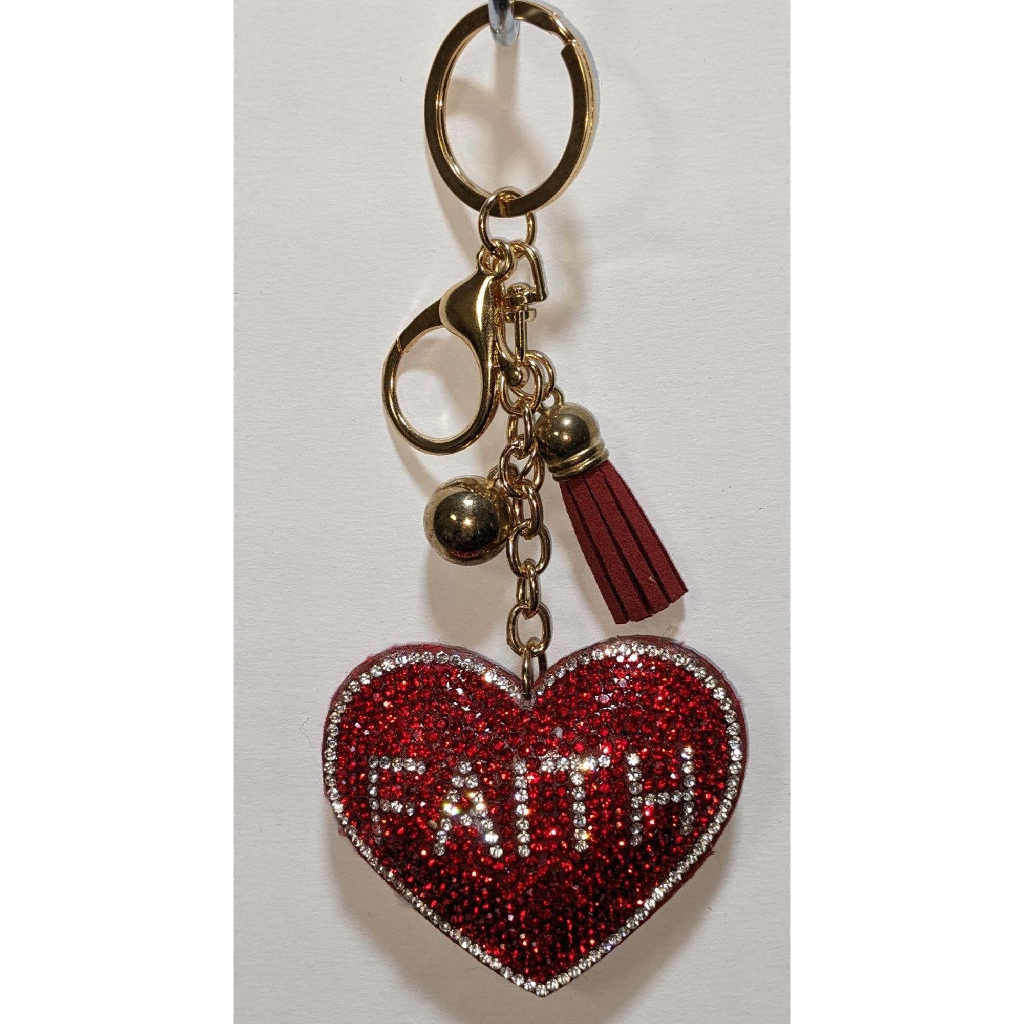Other Rhinestone Heart "Faith" Keychain With Gold Accents & Tassel Size ONE SIZE - 3 Thumbnail