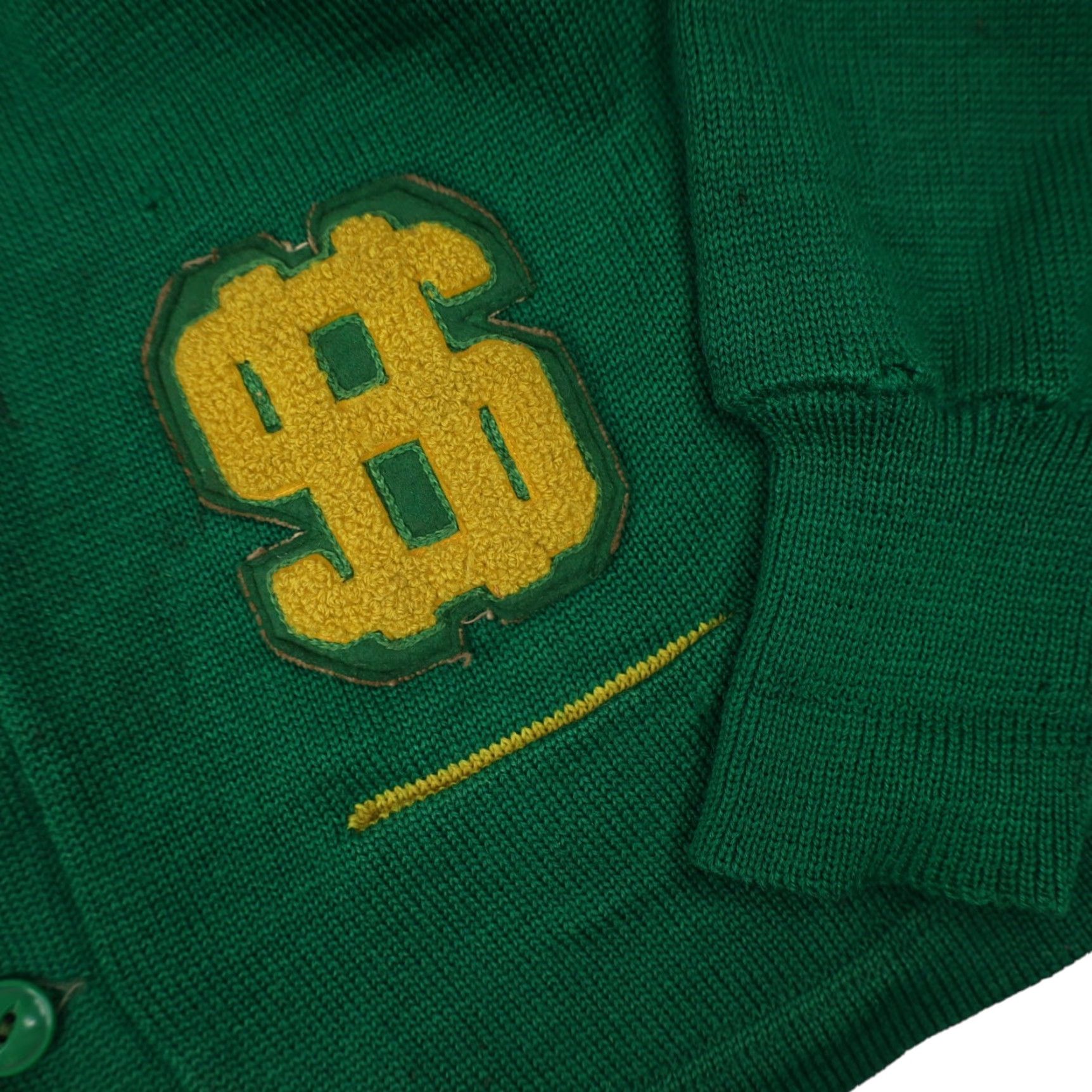 Vintage VINTAGE Dehen Collegiate Small Letterman Dollar Sign Patch Knit Wool Sweater Cardigan Womens S Green Size S / US 4 / IT 40 - 5 Thumbnail