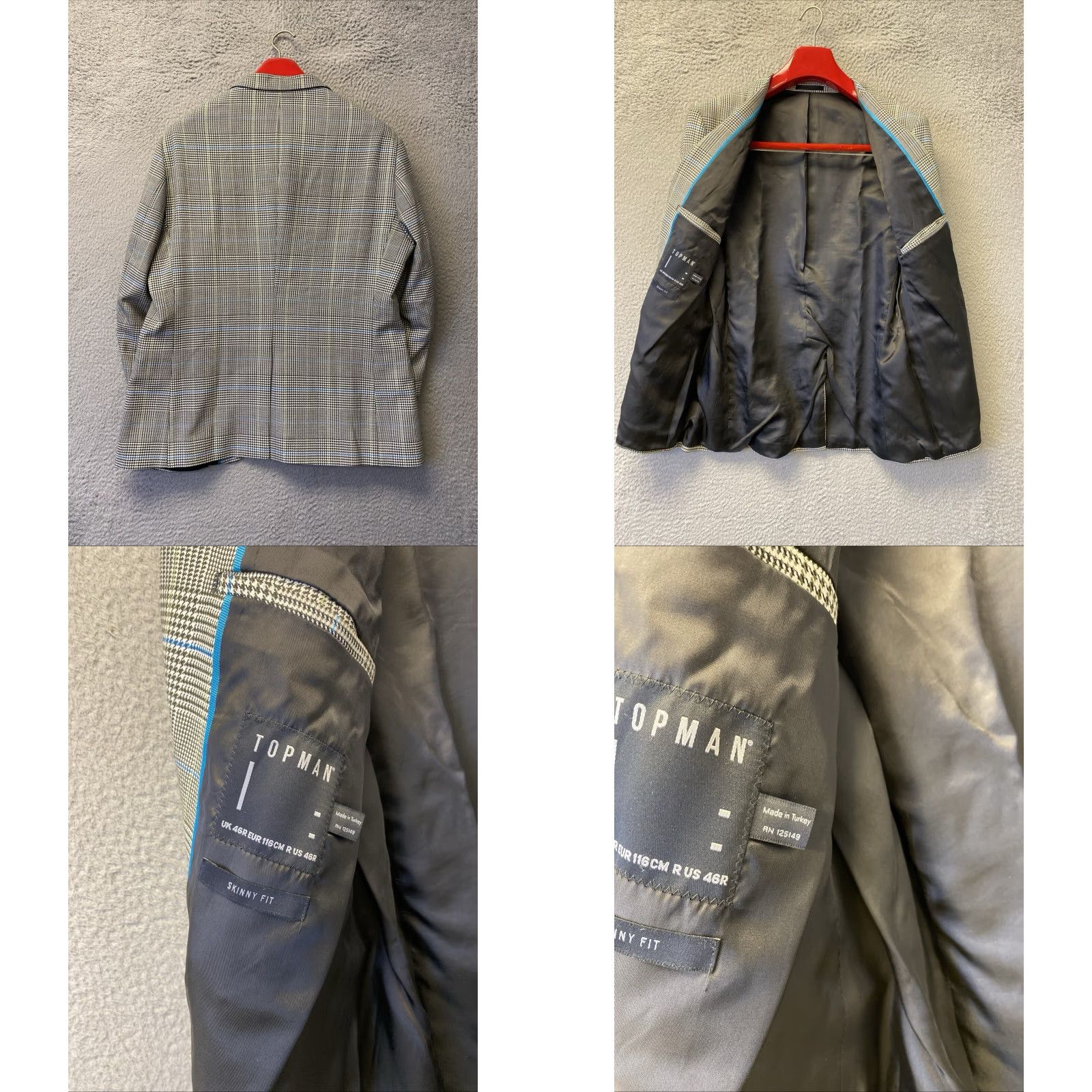Topman TOPMAN Blazer Men 46R Houndstooth Plaid Regular Fit One-Button Jacket /132-2 Size 46R - 8 Thumbnail