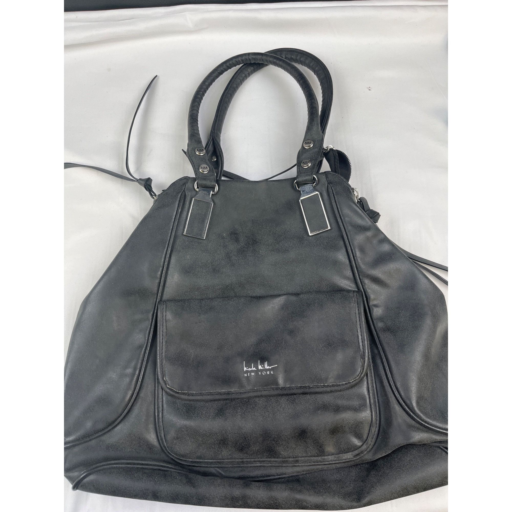 Nicole Miller Nicole Miller Women's Black Faux Worn leather Look Shoulder Size ONE SIZE - 2 Thumbnail