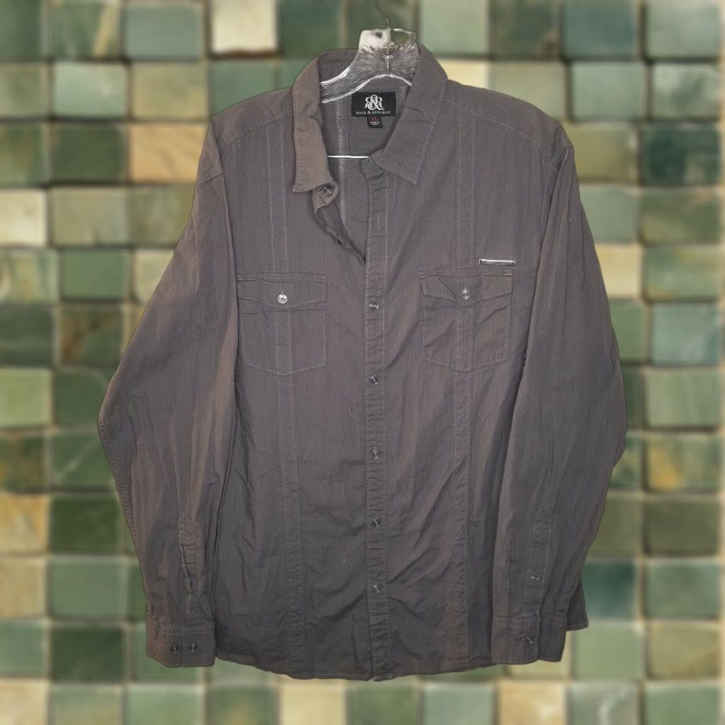 Vintage Rock & Republic Shirt Men's Long Sleeve Button-Up XL Gray Size US XL / EU 56 / 4 - 1 Thumbnail