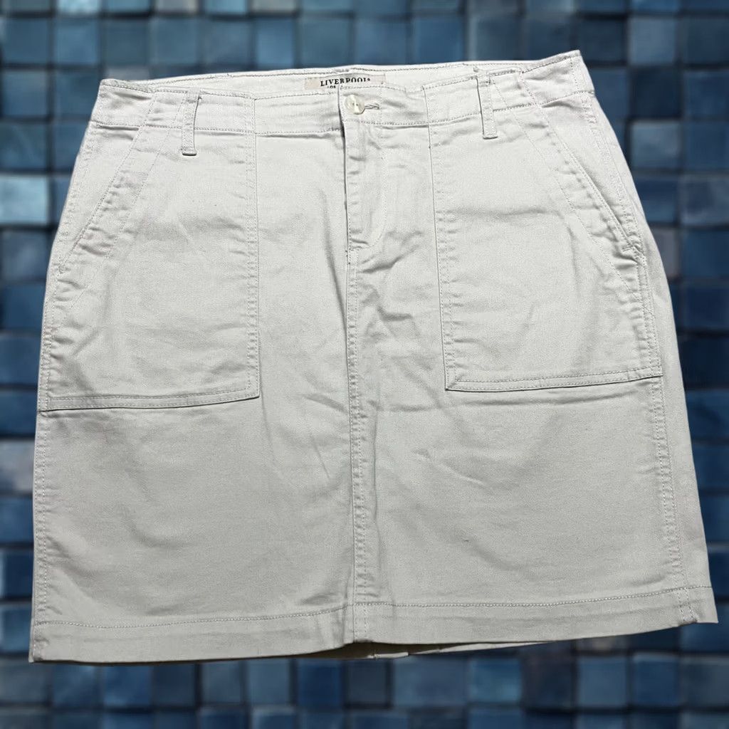 Vintage Liverpool Women Skirt 10 Beige Light Pockets Straight Pencil Button Fly Casual Business Party Mini Size 32" / US 10 / IT 46 - 1 Thumbnail