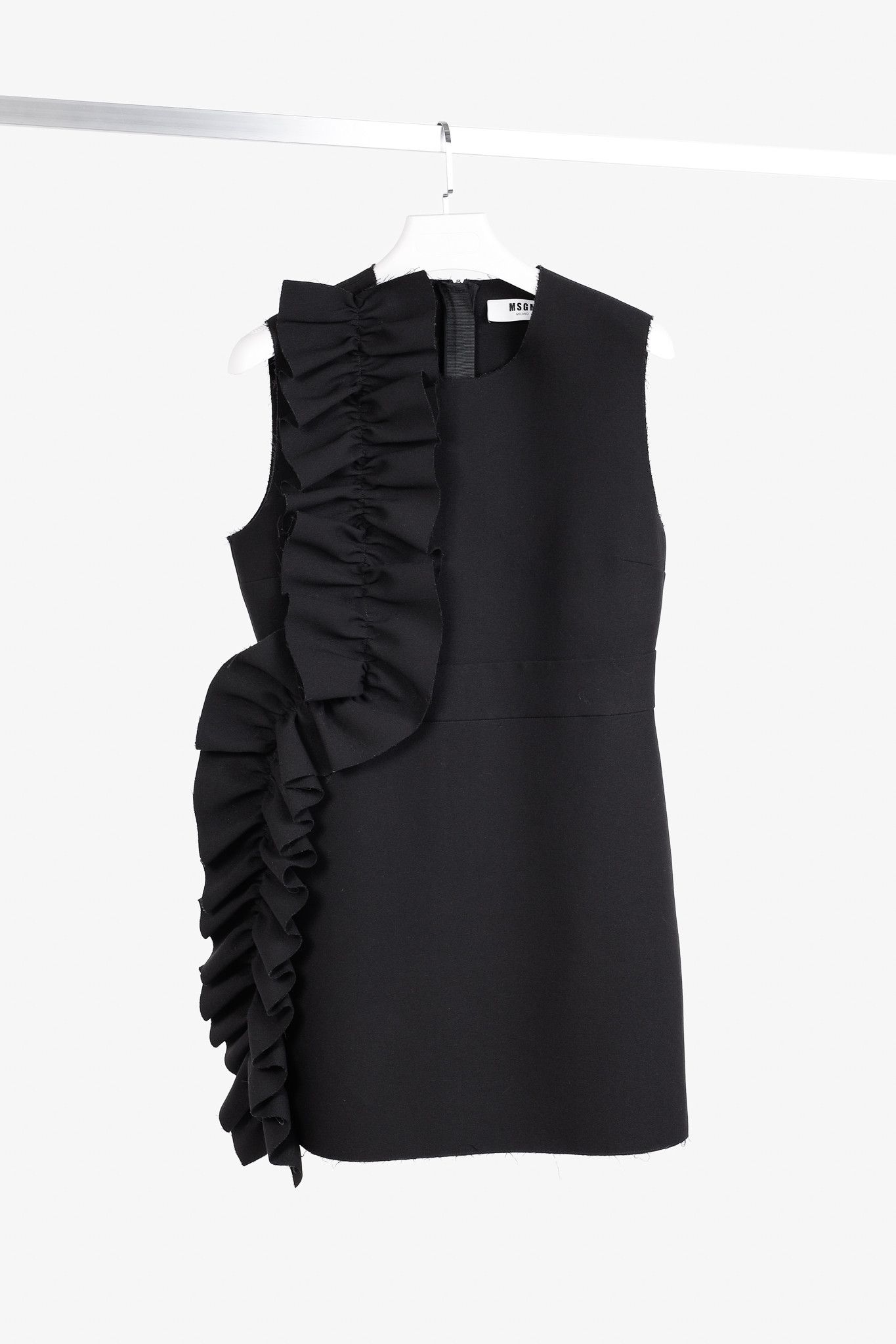 MSGM MSGM Black Crepe Ruffle Sleeveless Mini Dress Size XL / US 12-14 / IT 48-50 - 1 Thumbnail