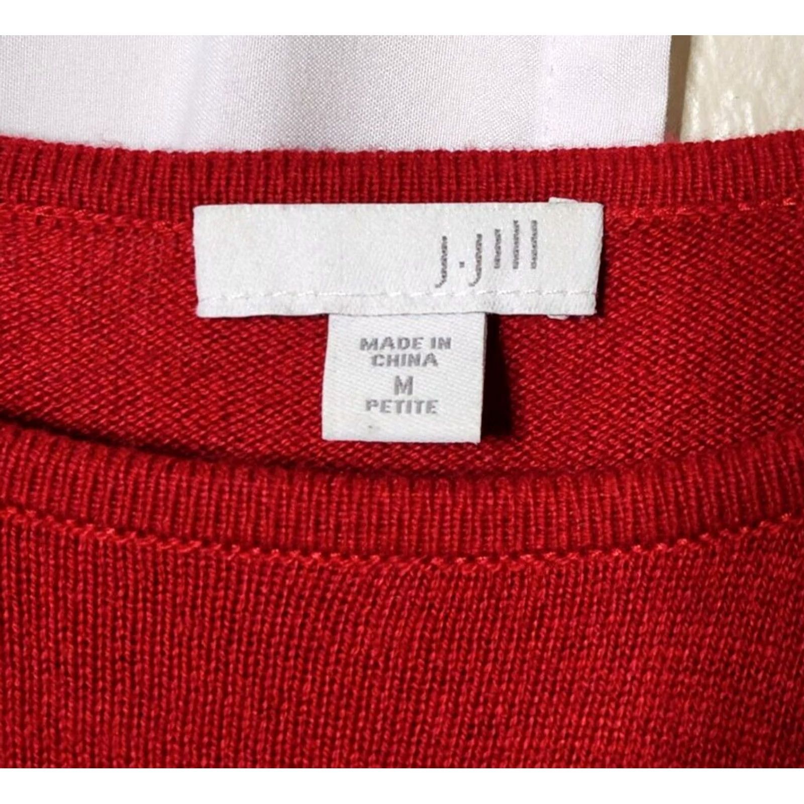 J. Jill J Jill Womens Petite M Sweater Knit Pullover Long Sleeve Solid Red Cotton Blend Size M / US 6-8 / IT 42-44 - 6 Thumbnail