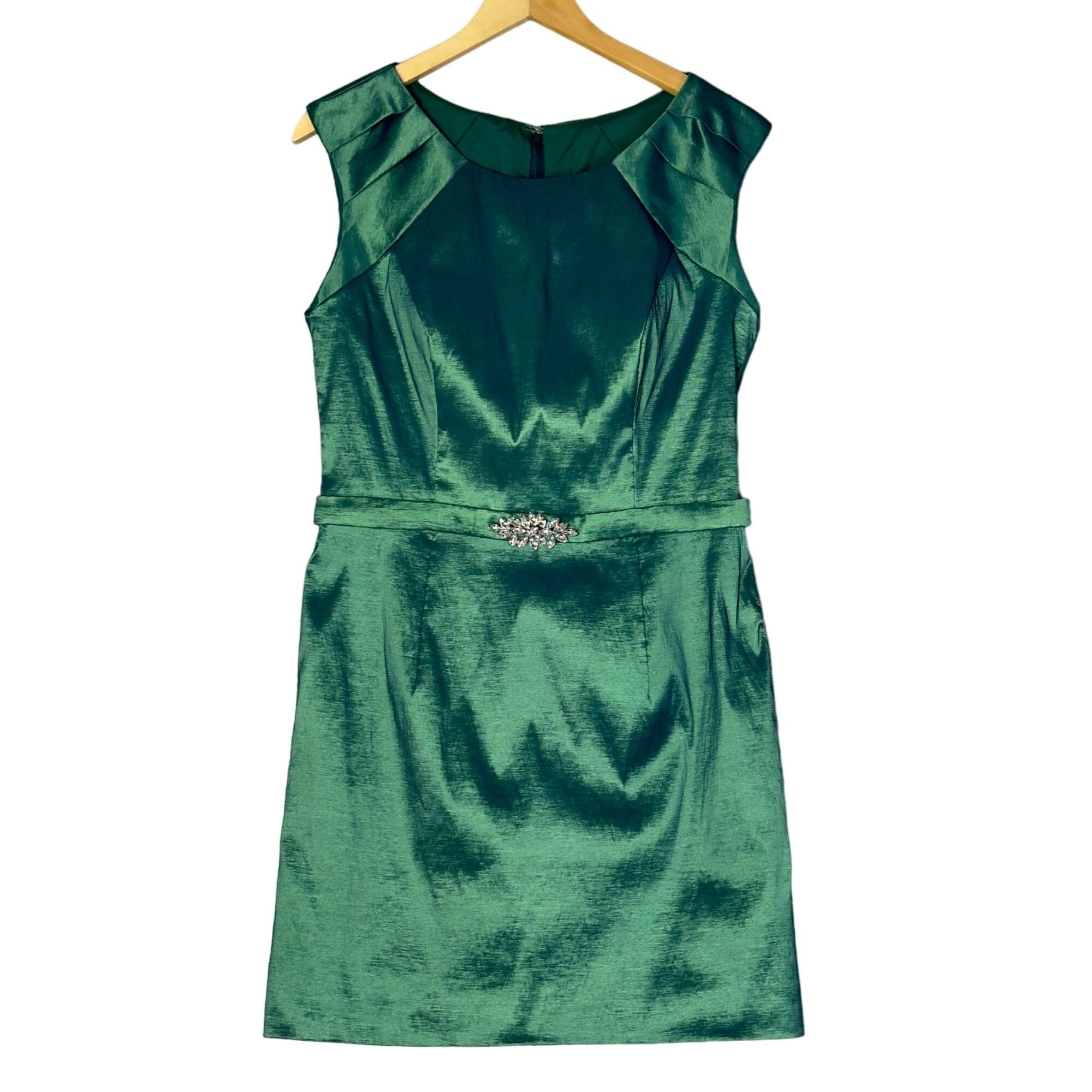 Jasmine Teal Green Blue Taffeta Sheath Formal Dress Size 12