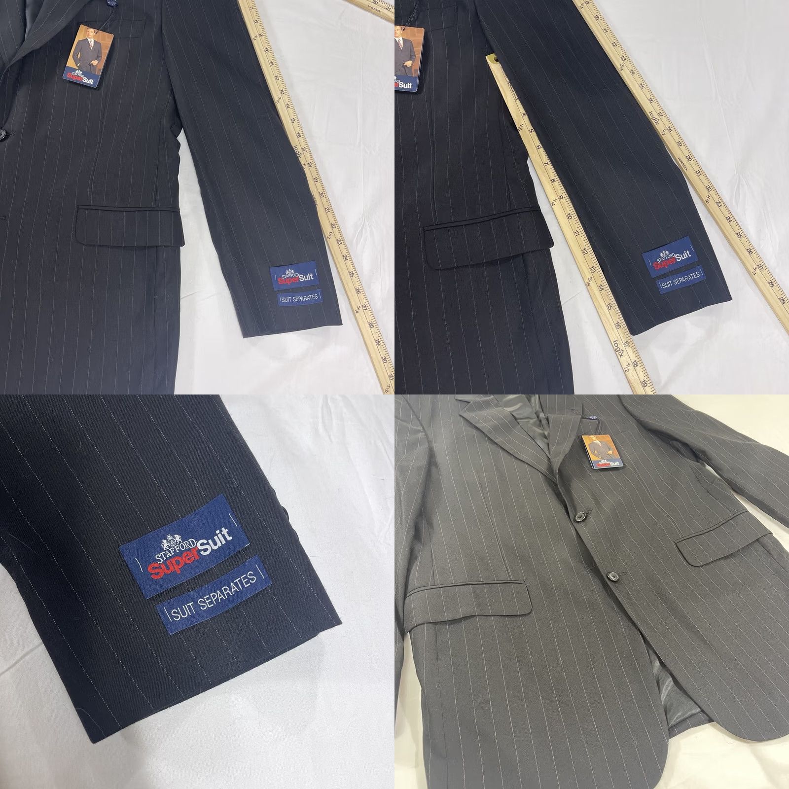 Stafford Stafford Blazer Sport Coat Jacket Black Striped Two-Button 42L Wool Polyester Spandex Notch Lapel Double-Vented Regular Chest 42 Mens NWT Size 42R - 8 Thumbnail