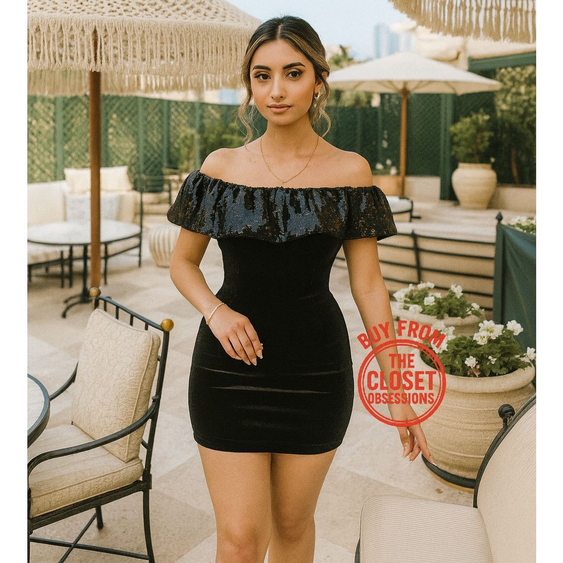 Zara ZARA Off-Shoulder Sequin Bubble Velvet Mini Dress NWT (L) Size L / US 10 / IT 46 - 5 Thumbnail