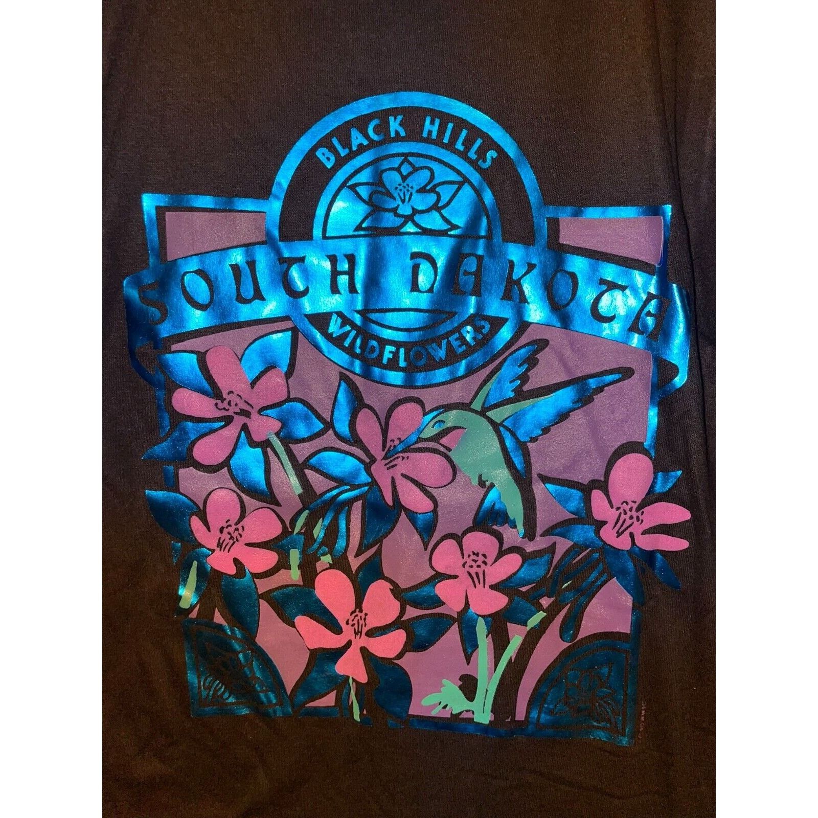 Jerzees Vintage South Dakota Black Hill Flower Floral S Black Shirt Size US S / EU 44-46 / 1 - 2 Thumbnail