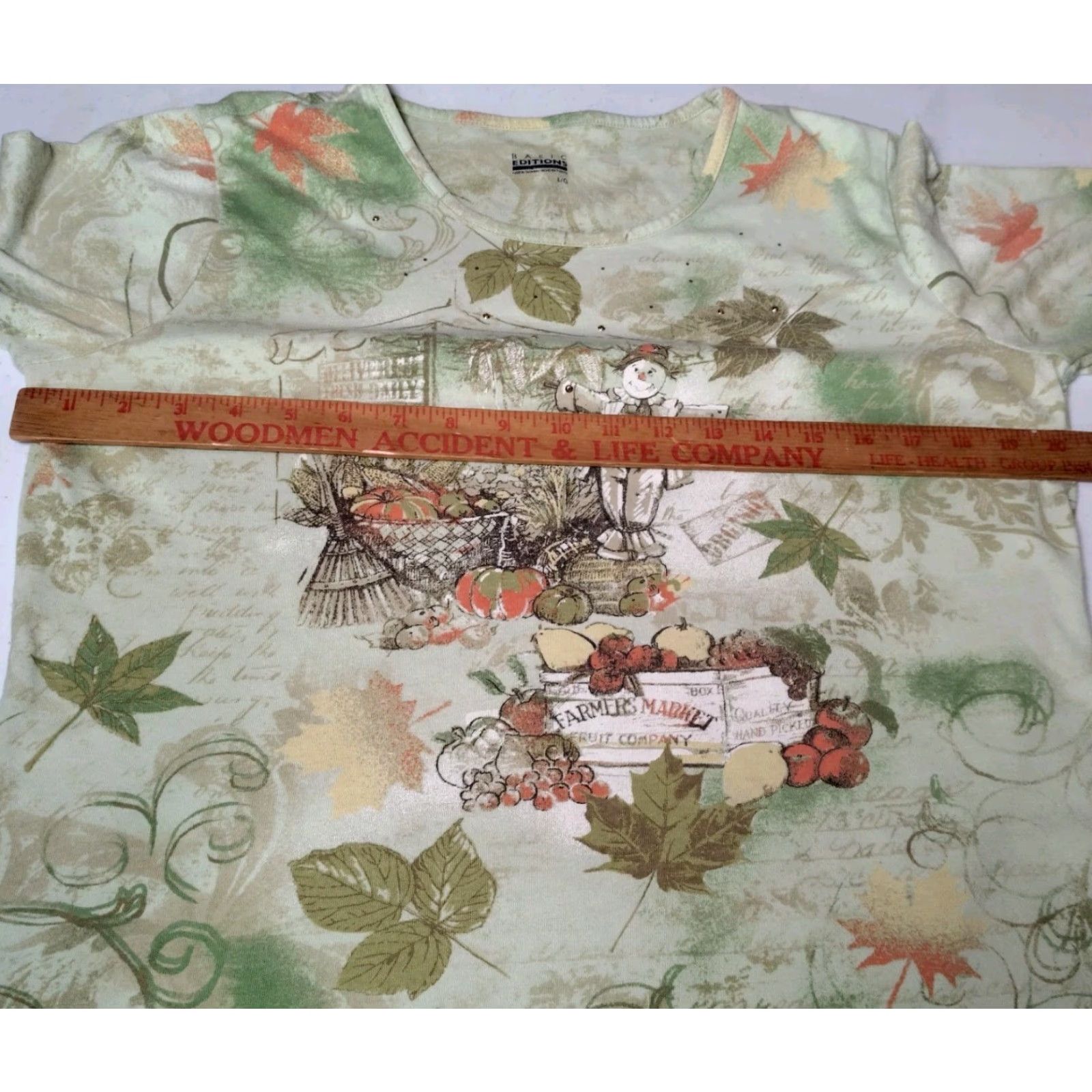 Basic Editions VINTAGE Basic Editions Shirt Women L Green Scarecrow Autumn Leaf Pumpkin Casual 3/4 Sleeve Farm Harvest Size L / US 10 / IT 46 - 5 Thumbnail