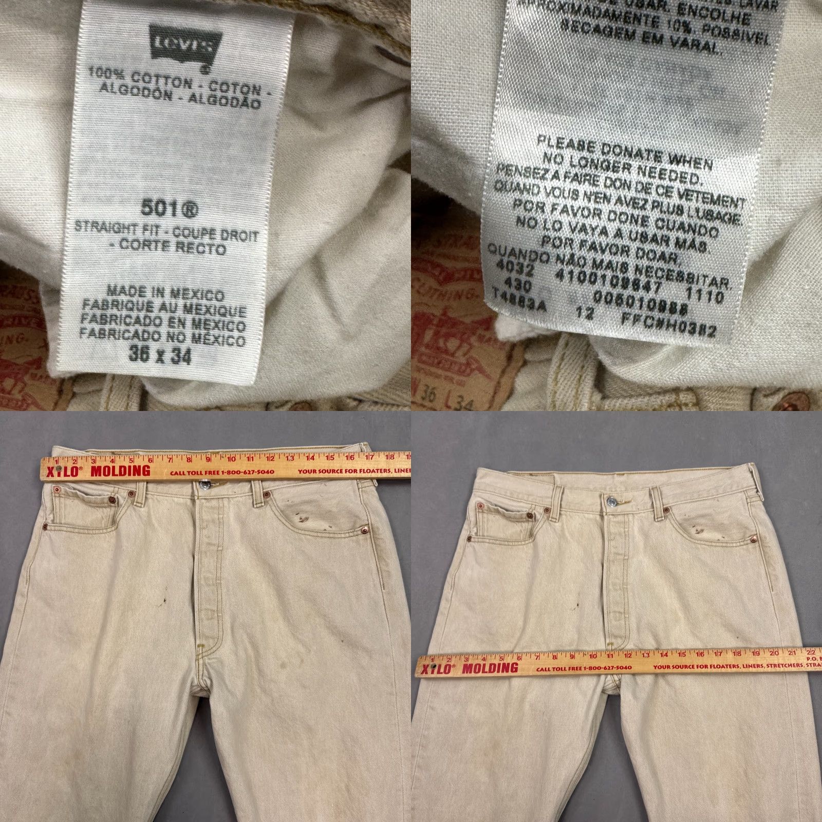 Levi's Levi's 501 Jeans Mens 36x34 Beige Denim Pants Button Fly Work Chore Jeans Size US 36 / EU 52 - 9 Thumbnail