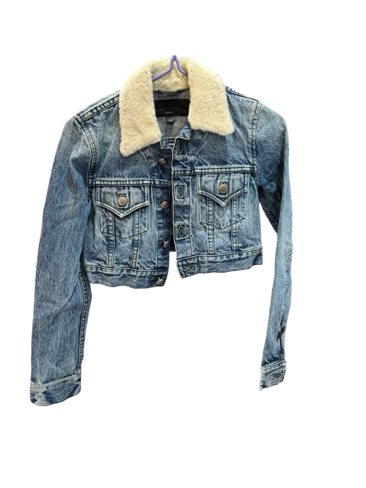 Chrome Hearts Cropped shearling denim jacket cross patch sleeve Size XS / US 0-2 / IT 36-38 - 1 Thumbnail
