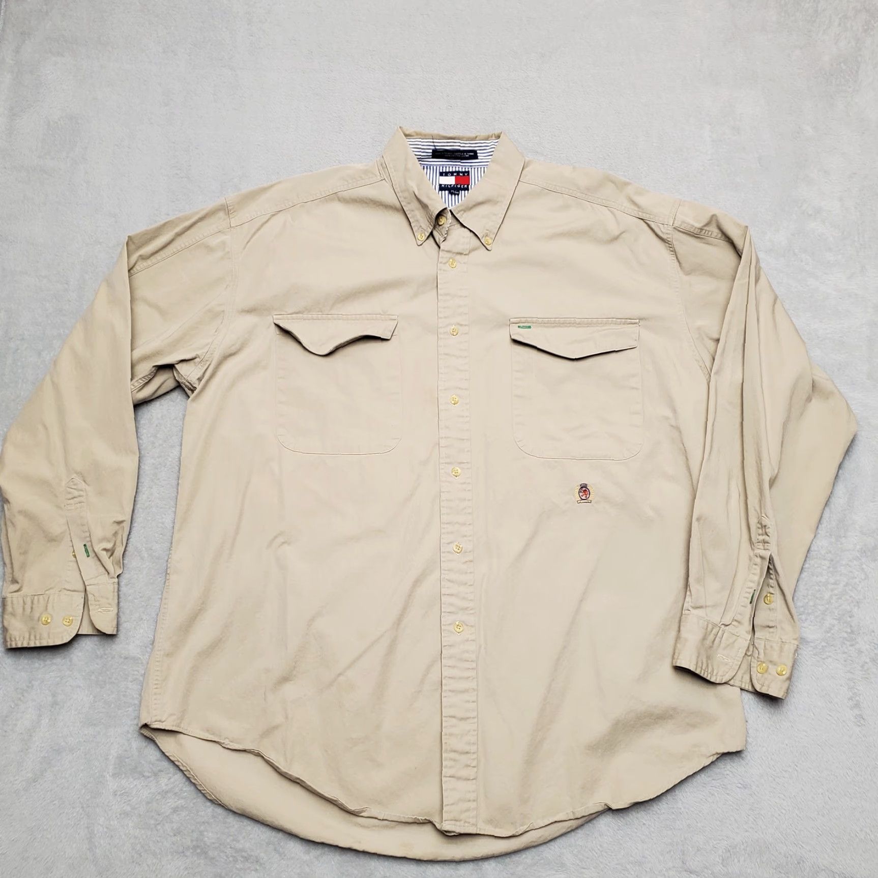 Tommy Hilfiger VINTAGE Tommy Hilfiger Shirt Mens XL Beige 100% Cotton Casual Button-Up Size US XL / EU 56 / 4 - 2 Thumbnail