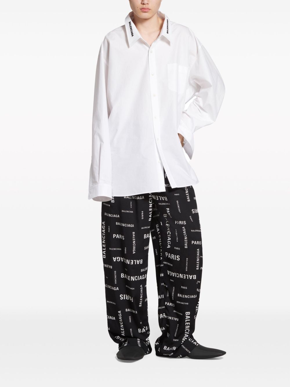 Balenciaga o1mt1gz0924 Bal Paris Allover Pyjama Pants in Black/White Size US 28 / EU 44 - 2 Thumbnail