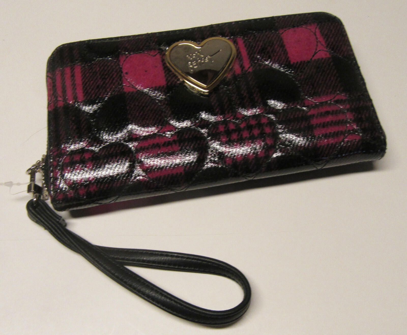 Designer Betsey Johnson Puffy Hearts Zip Around Wallet Plaid Size ONE SIZE - 1 Thumbnail