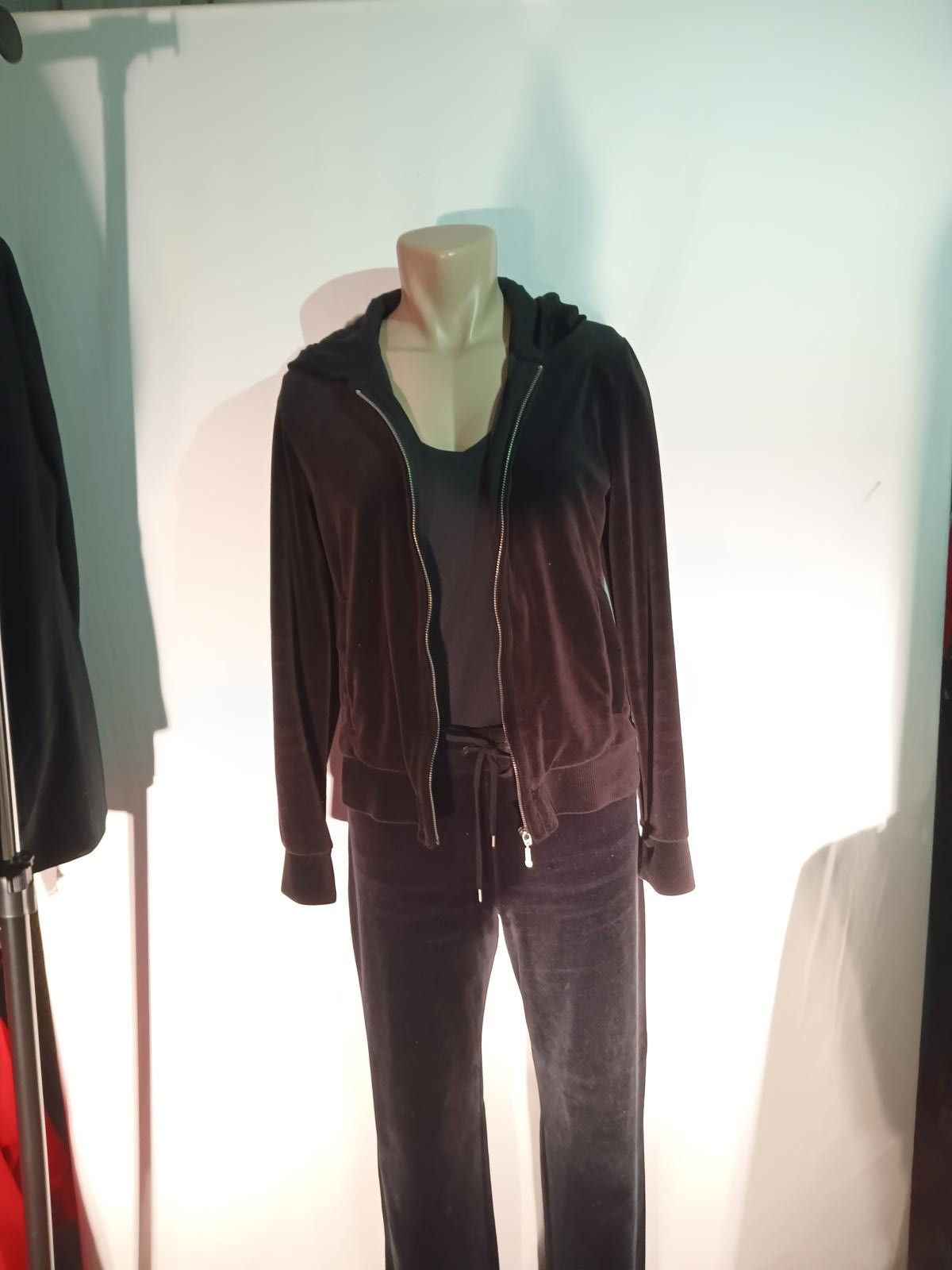 Designer Chic Black Velour Zip-Up Hoodie Size ONE SIZE - 3 Thumbnail