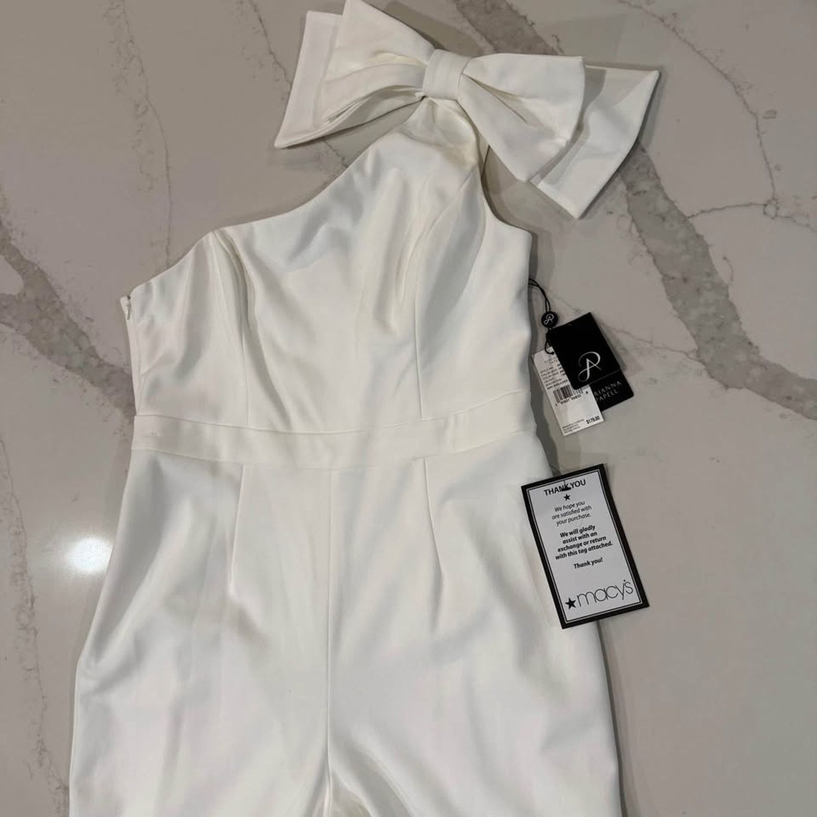 Adrianna Papell NWT One Shoulder Ivory Jumpsuit Bow Women 16