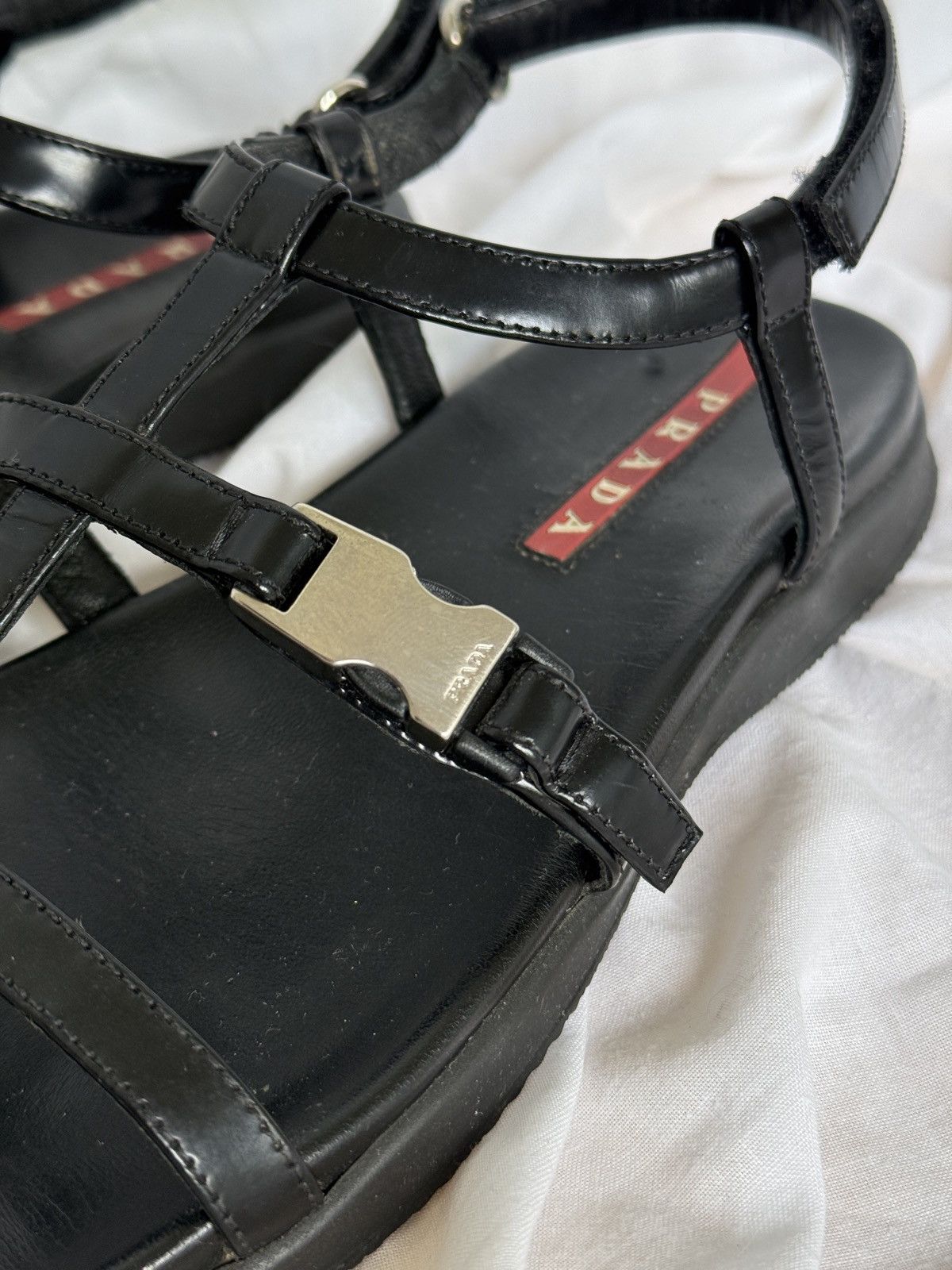 Prada Prada Black Leather Strappy Sandals Buckle Size US 7.5 / IT 37.5 - 5 Thumbnail