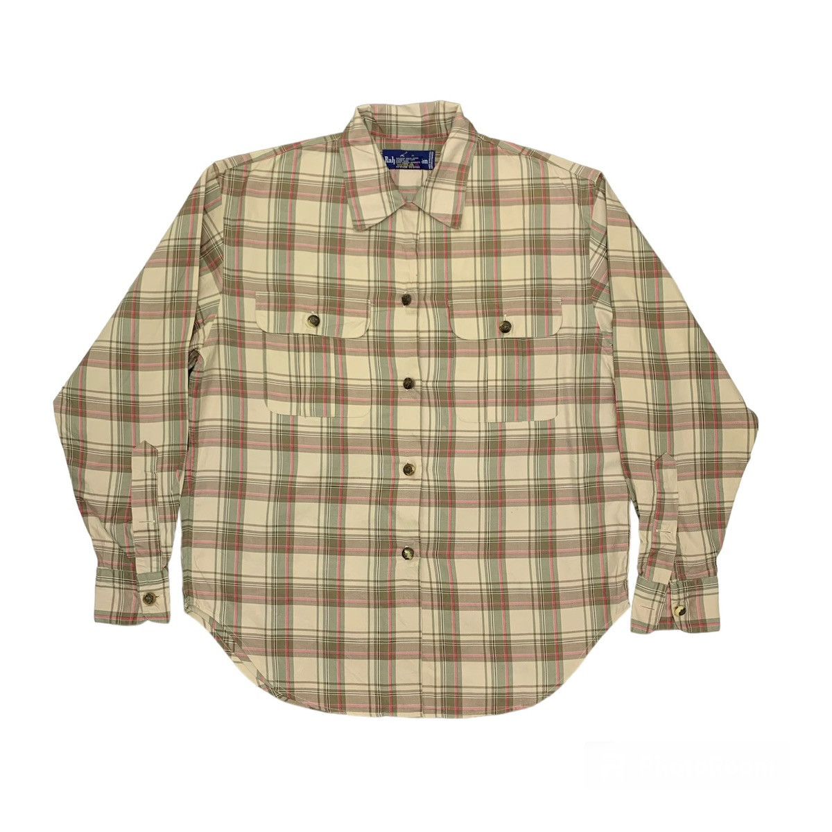 image of Vintage 90's Polo Ralph Laurent Plaid Flannel Button Up Shirt in Brown, Men's (Size Large)