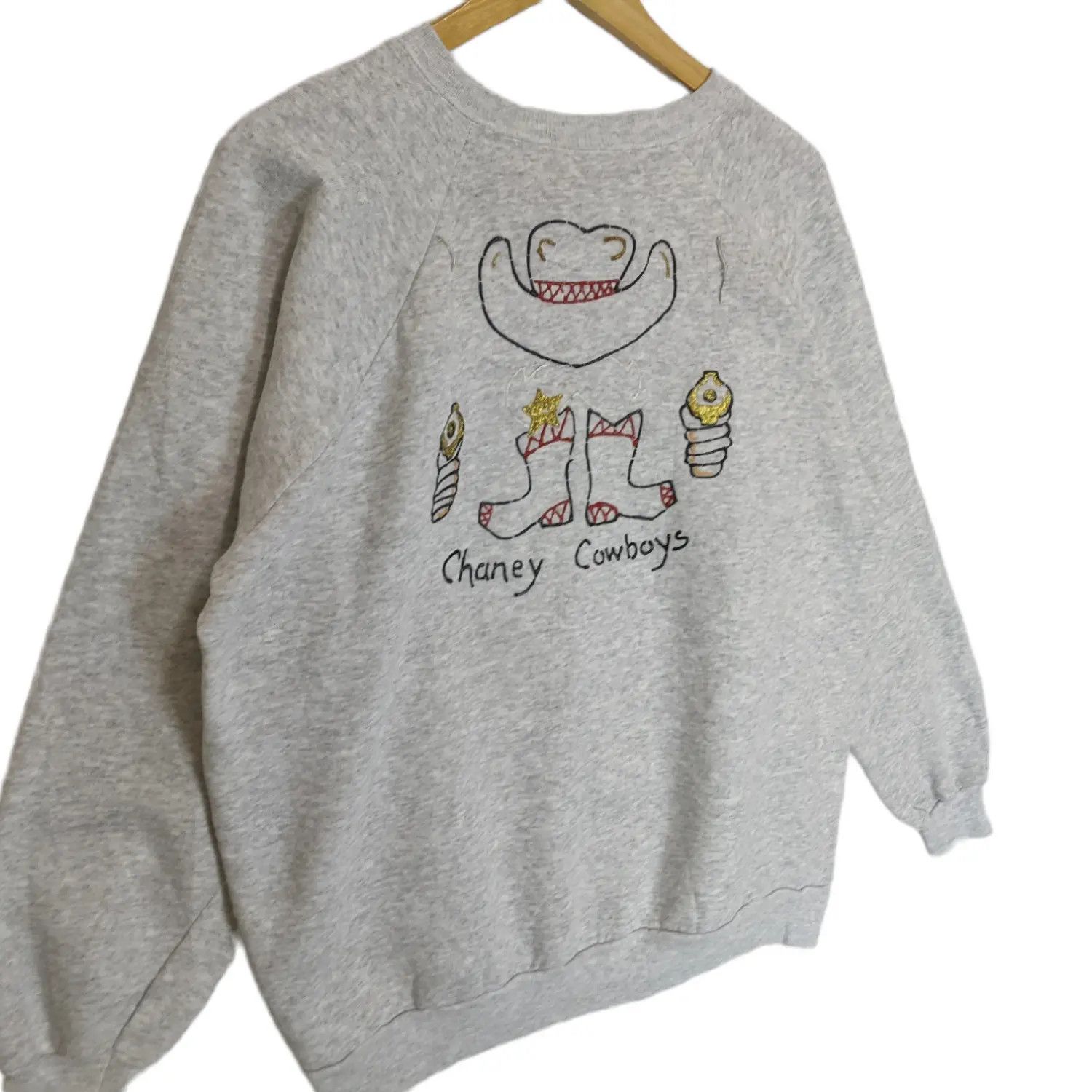 Hanes × Vintage Vintage 90's HANES Chaney Cowboys Kid Drawing Jumper Size XL / US 12-14 / IT 48-50 - 3 Thumbnail
