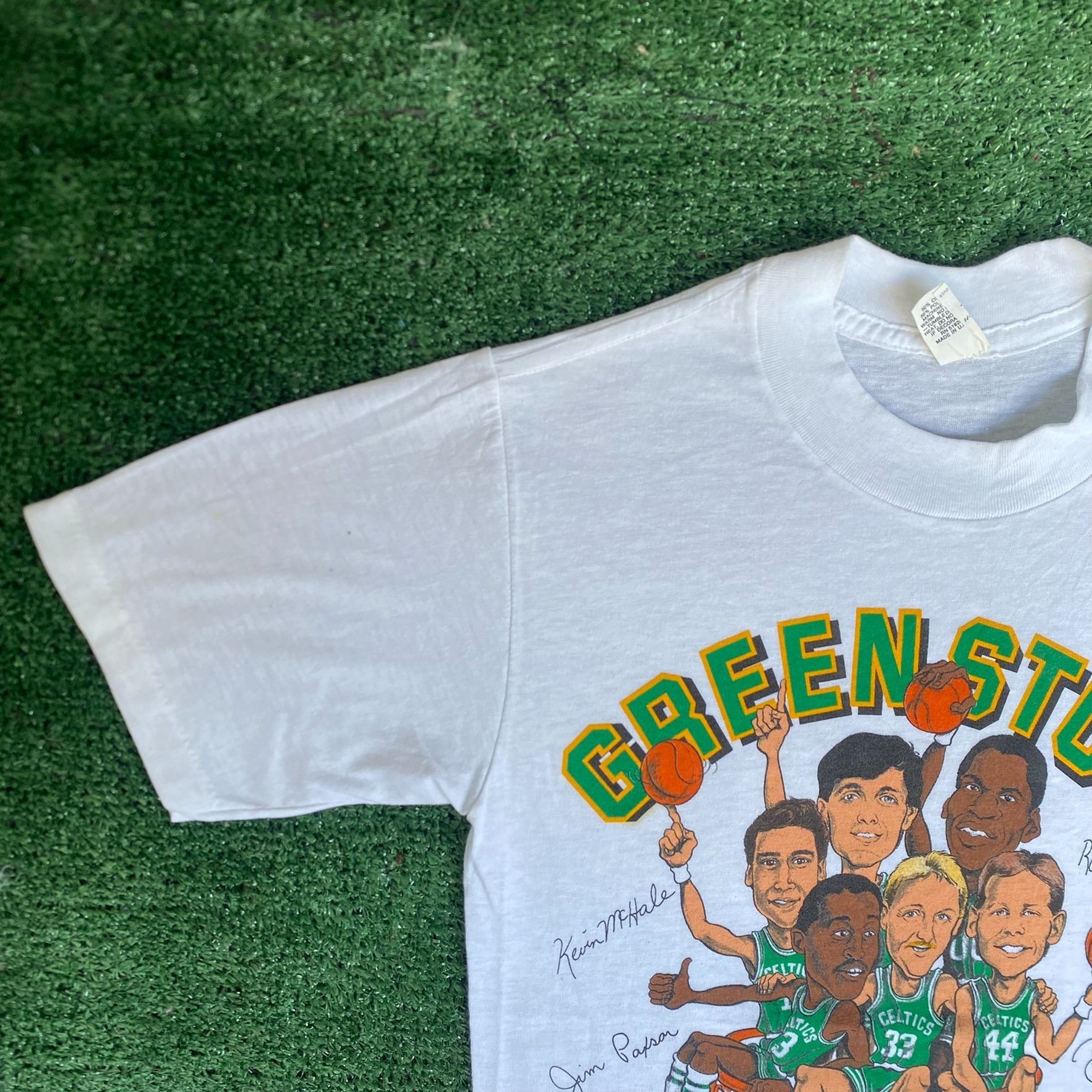 Vintage 80s Boston Celtics Shirt Caricature NBA White Tee