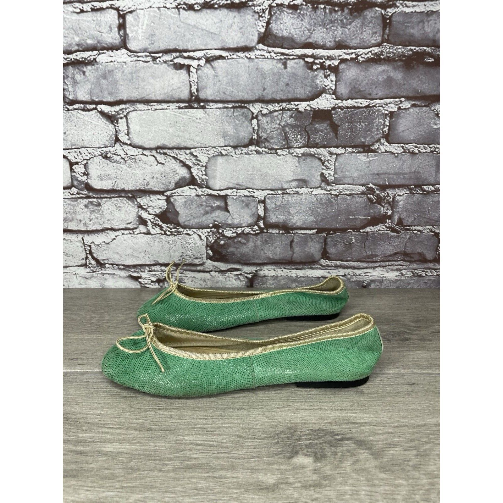Other London Sole Green Leather Animal Print FRANCE Ballet Flats W Size US 8.5 / IT 38.5 - 19 Thumbnail