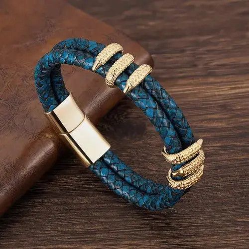 Jewelry × Vintage Braided Leather With Gold Dragon Claw Bracelet Size ONE SIZE - 4 Thumbnail