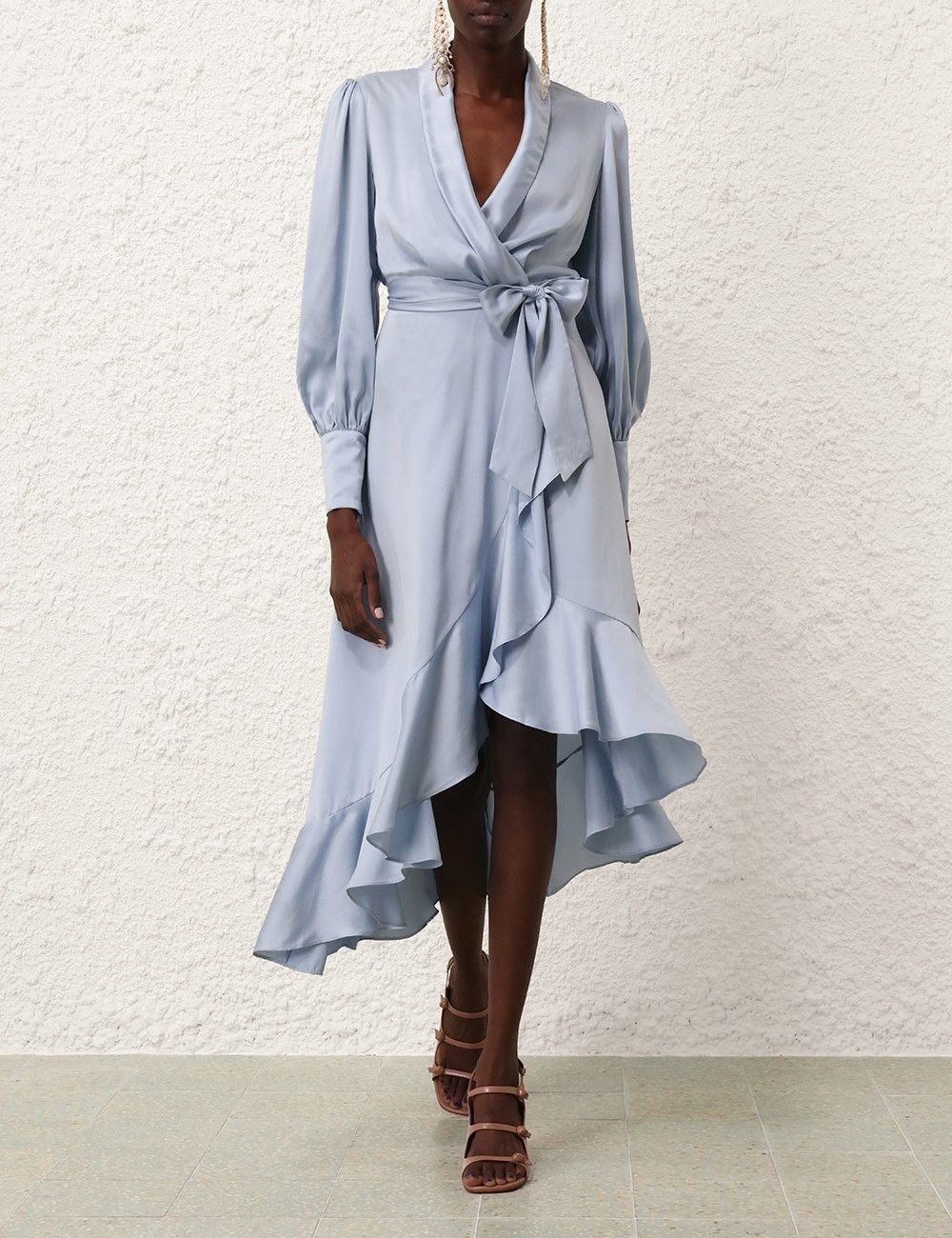 Zimmermann oc11z0825 Silk Wrap Midi Dress in Pale Blue Size XS / US 0-2 / IT 36-38 - 2 Thumbnail