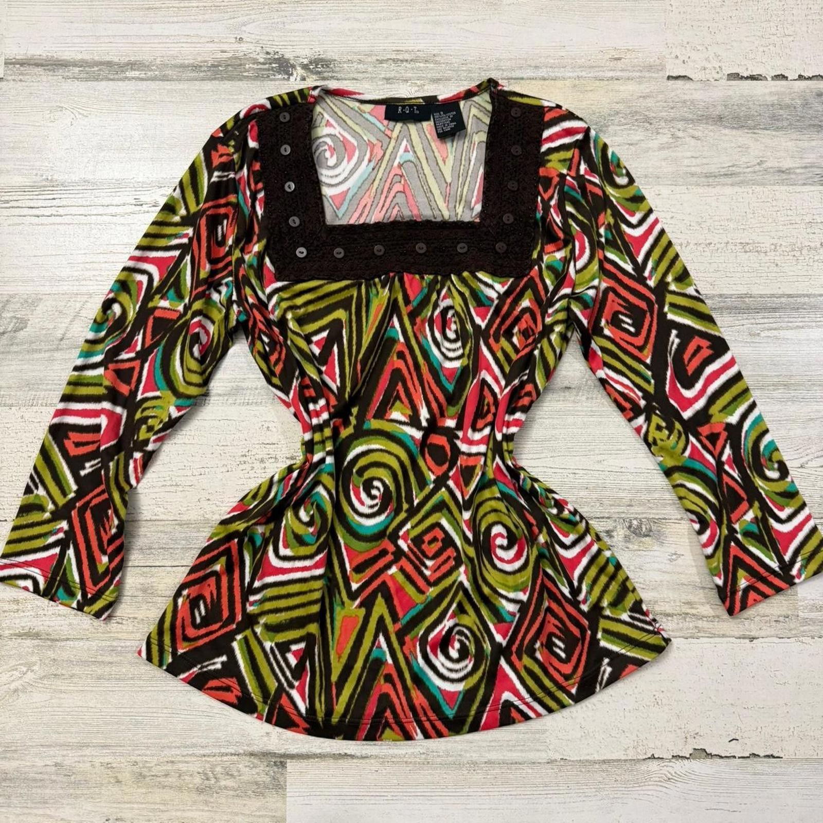 Designer Y2k R.Q.T Retro Abstract Boho Indie 3/4 sleeve small Size S / US 4 / IT 40 - 2 Thumbnail